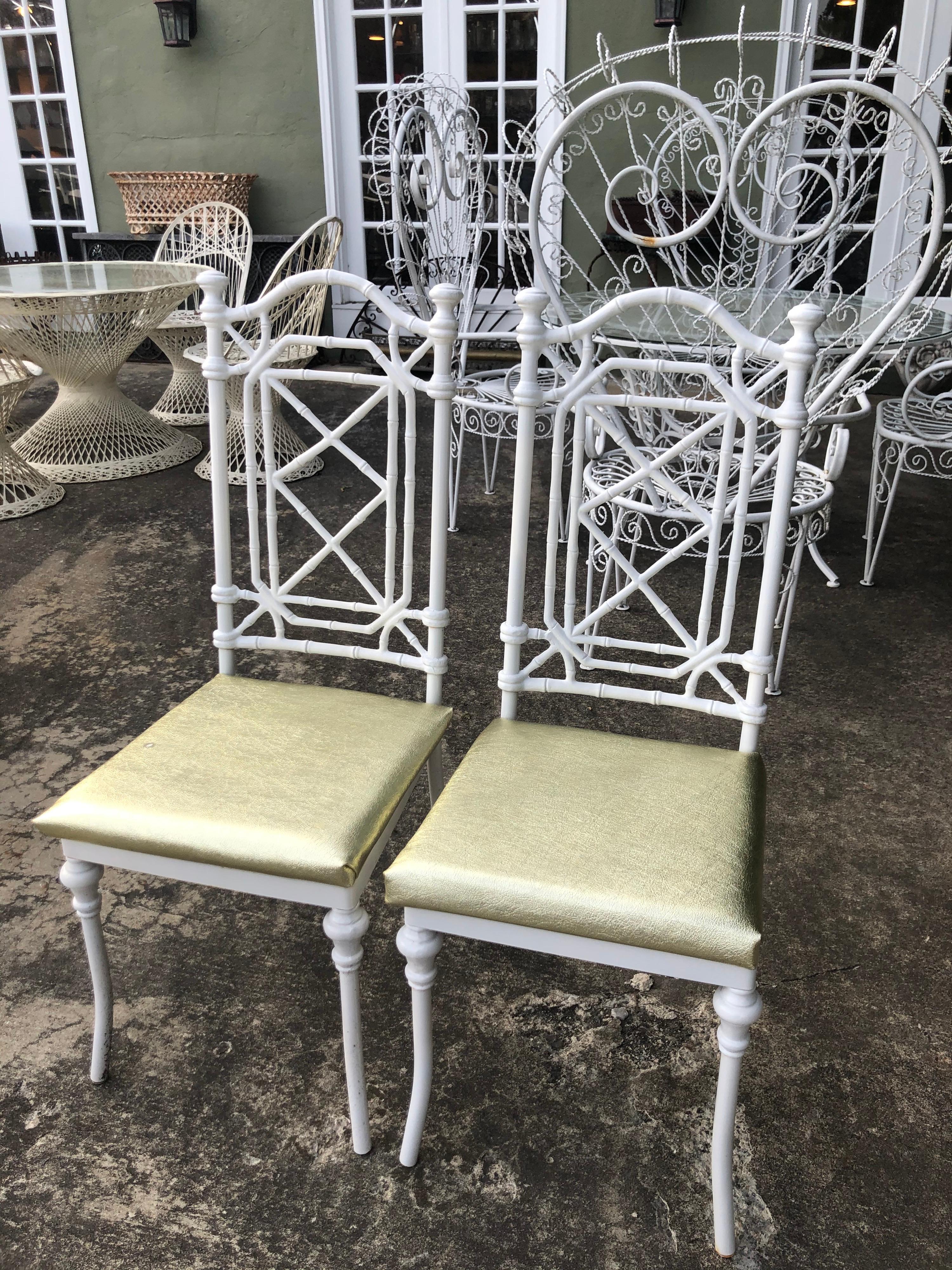 Pair of Hollywood Regency White Faux Bamboo Chairs 5