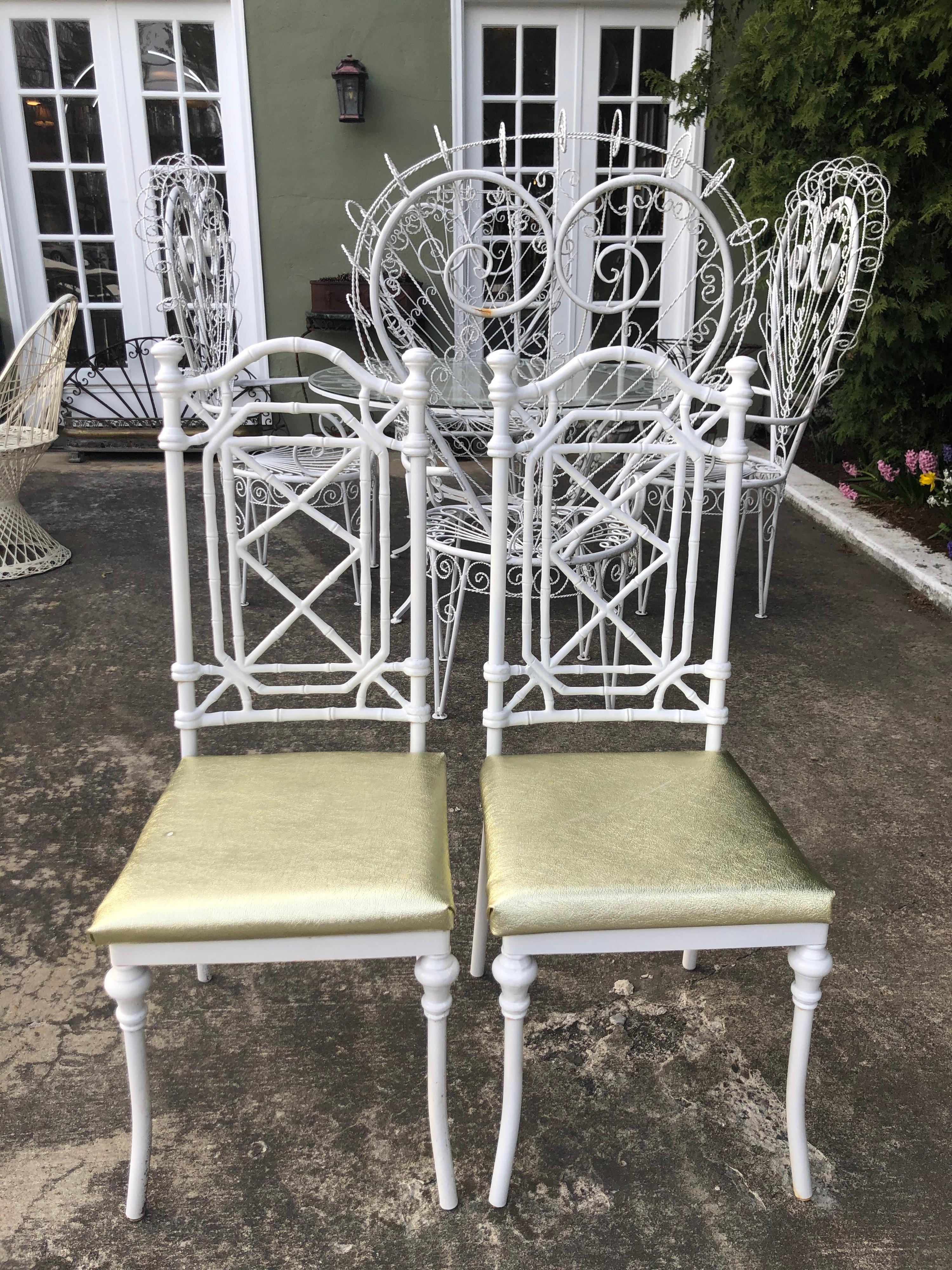 Pair of Hollywood Regency White Faux Bamboo Chairs 6