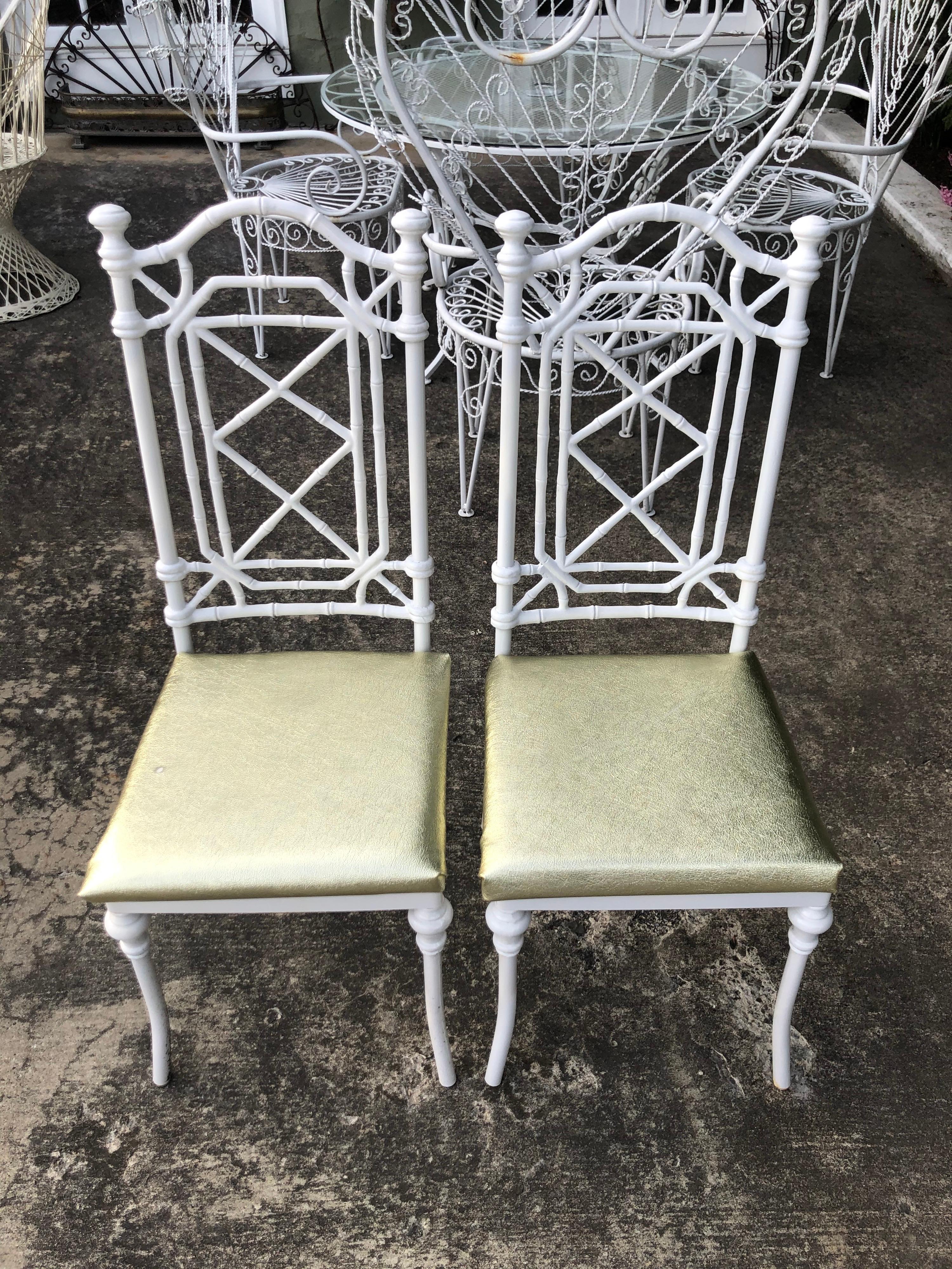 Pair of Hollywood Regency White Faux Bamboo Chairs 7