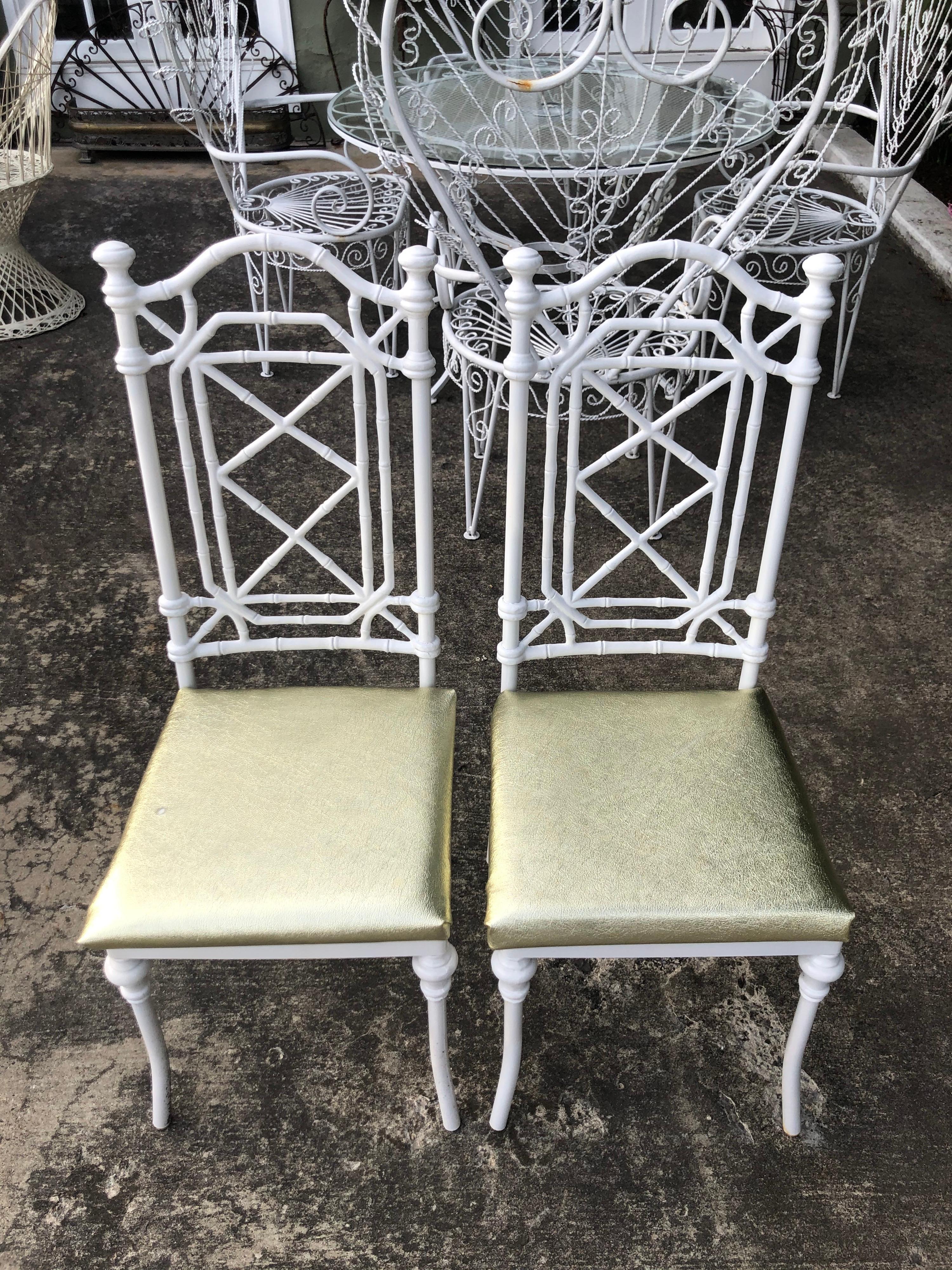 Pair of Hollywood Regency White Faux Bamboo Chairs 8