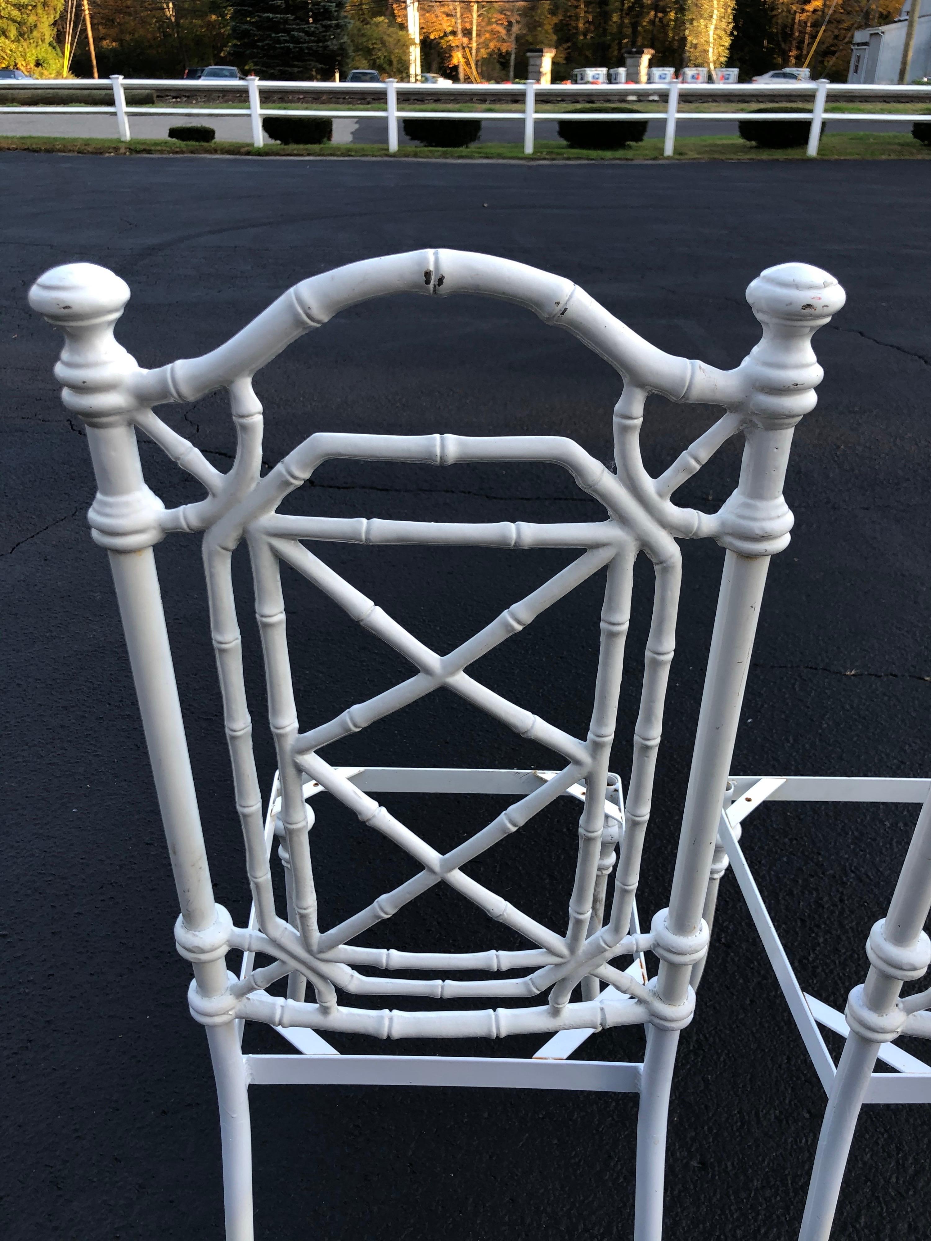 Pair of Hollywood Regency White Faux Bamboo Chairs 12