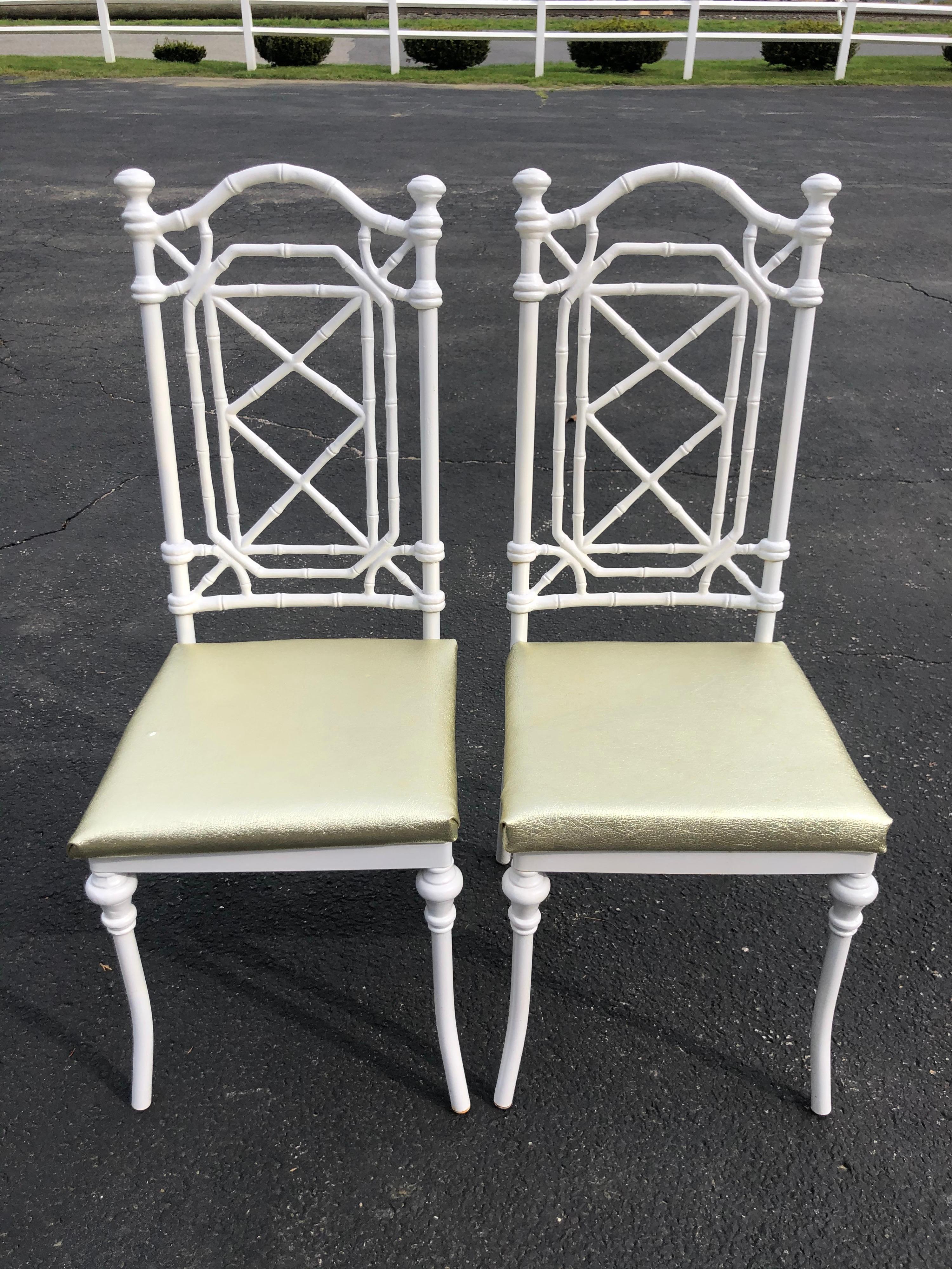 Pair of Hollywood Regency White Faux Bamboo Chairs 1