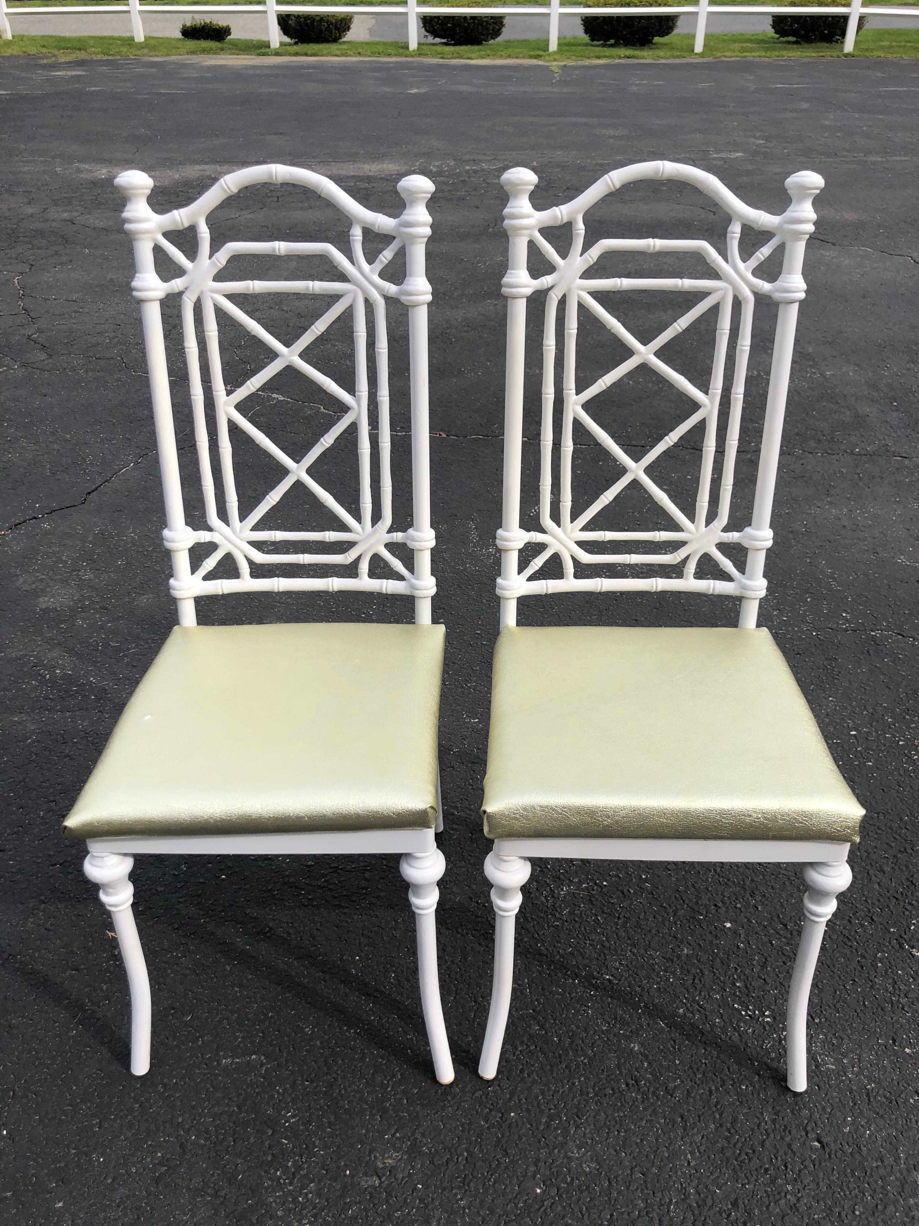 Pair of Hollywood Regency White Faux Bamboo Chairs 2