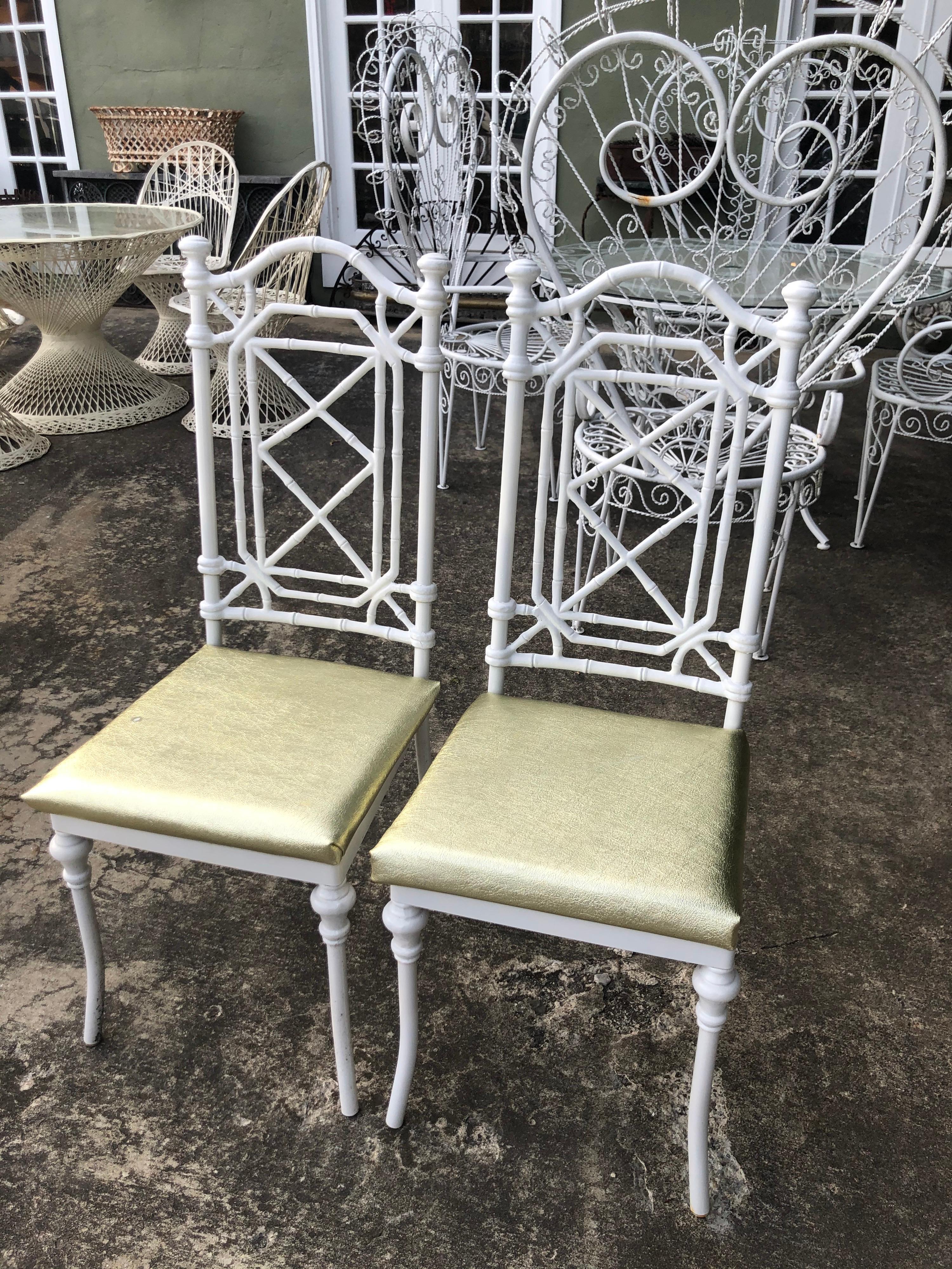 Pair of Hollywood Regency White Faux Bamboo Chairs 4