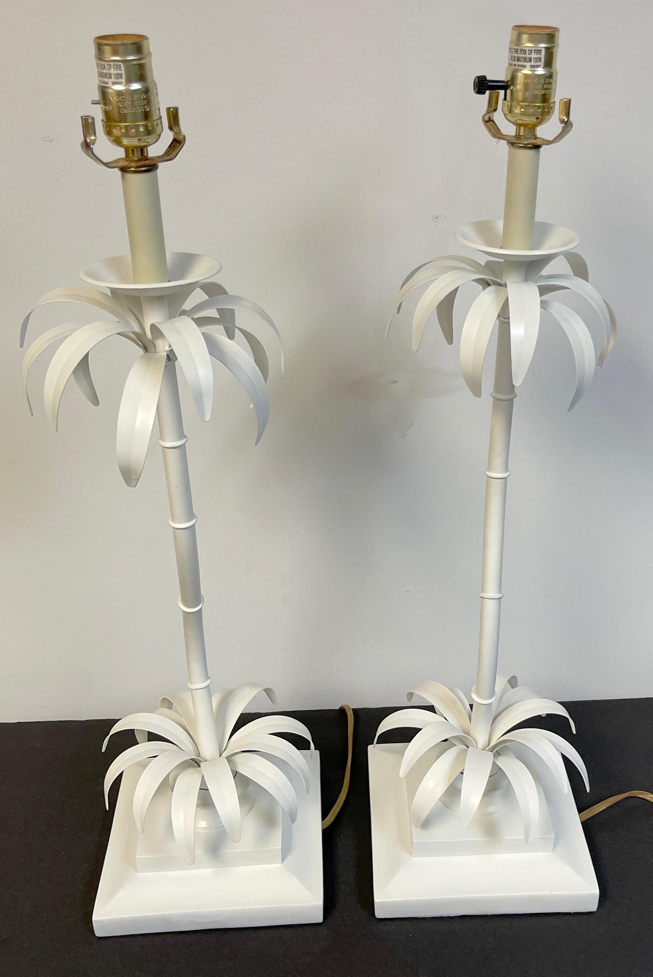 Pair of Hollywood Regency White Lacquered Contoured Palm Tree Lamps 3