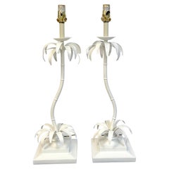 Pair of Hollywood Regency White Lacquered Contoured Palm Tree Lamps