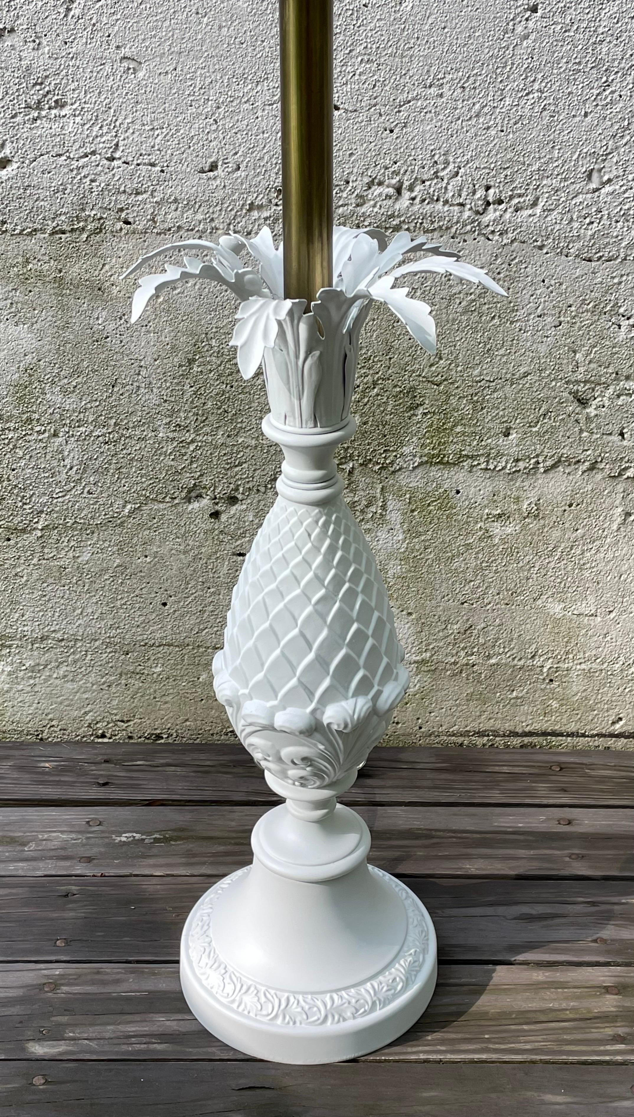 American Pair of Hollywood Regency White Pineapple Table Lamps by Rembrandt For Sale