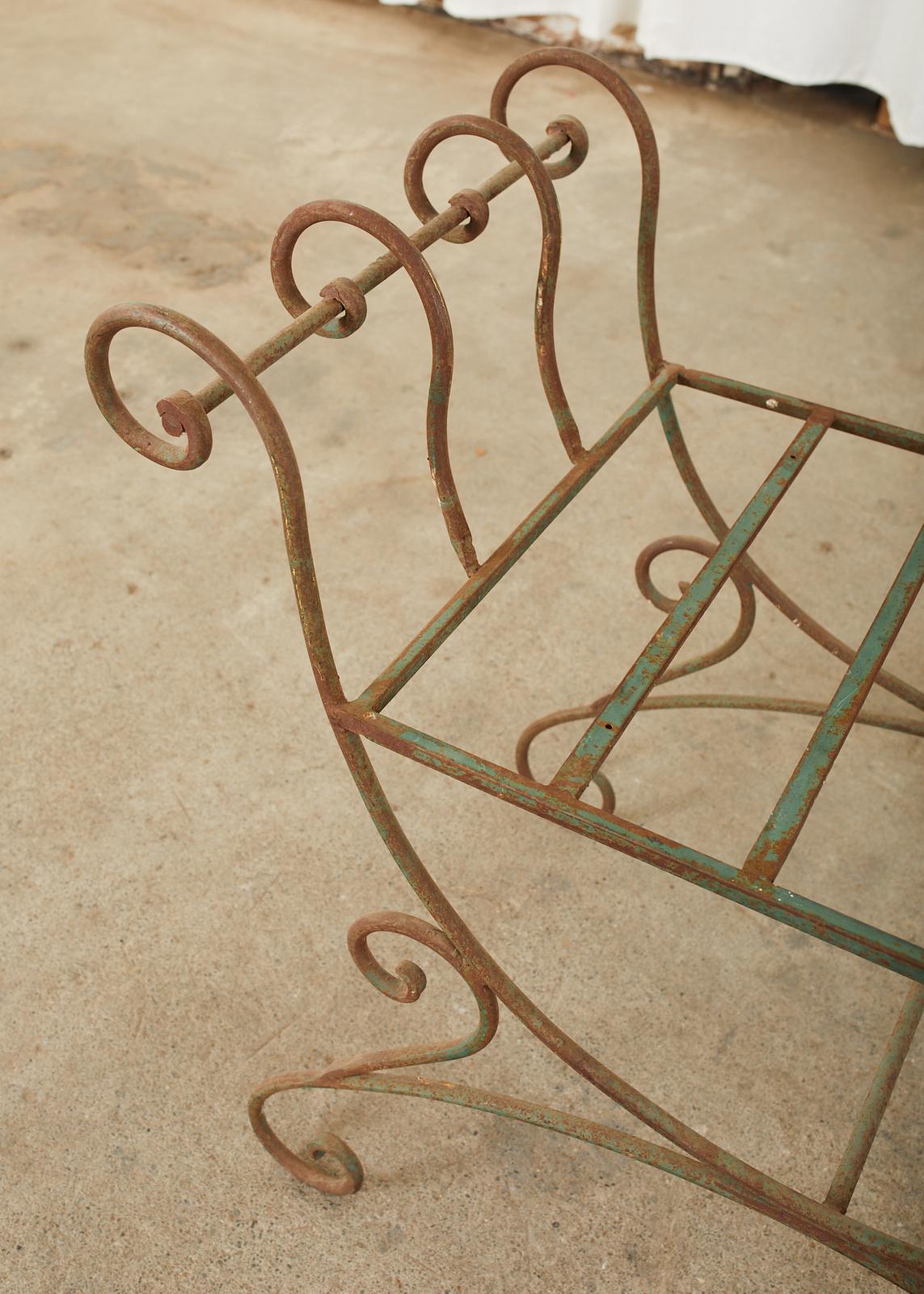 Pair of Hollywood Regency Wrought Iron Curule Benches For Sale 8