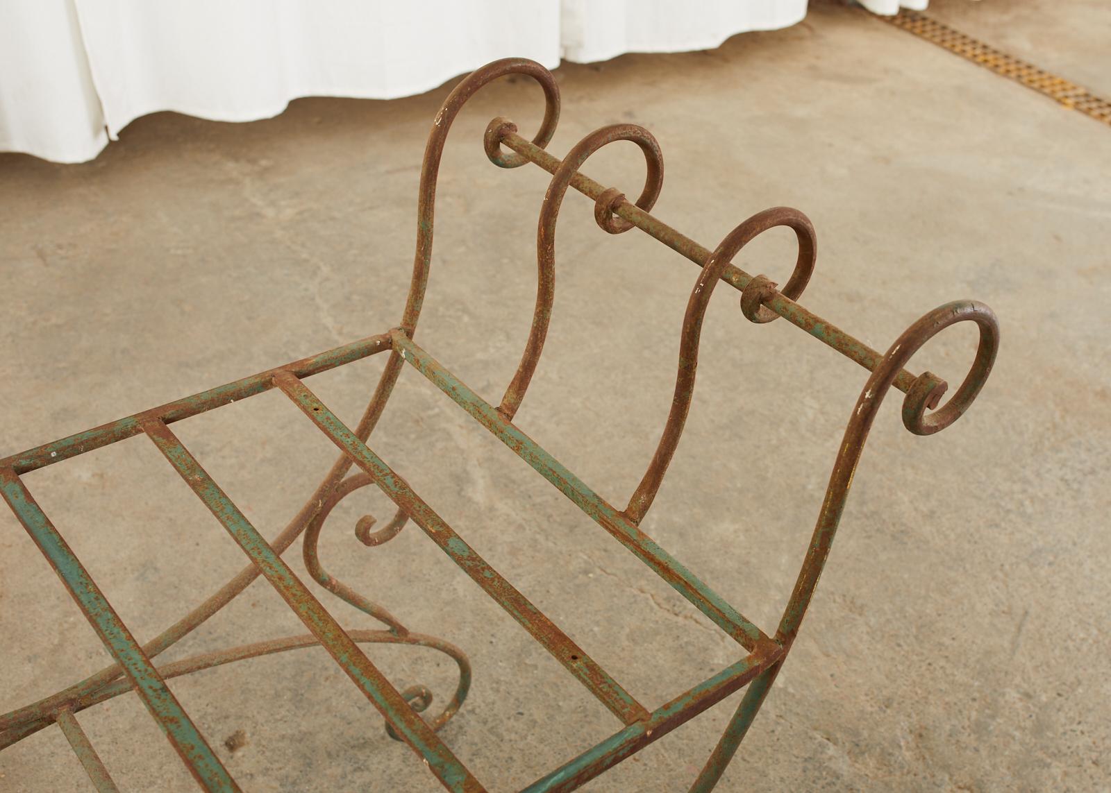 Pair of Hollywood Regency Wrought Iron Curule Benches For Sale 11
