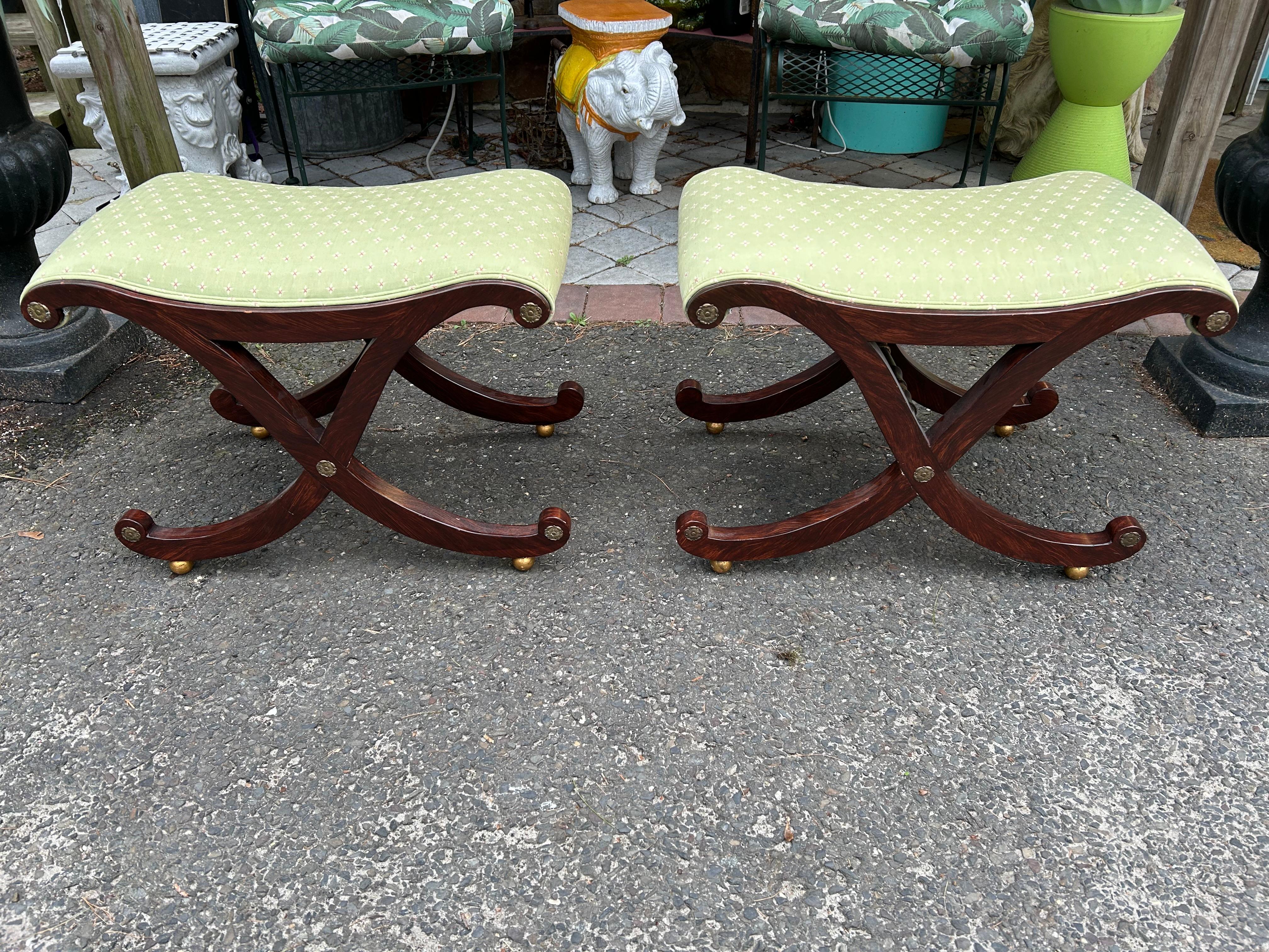Pair of Hollywood Regency X-Frame Stools Gillows of Lancaster style For Sale 11
