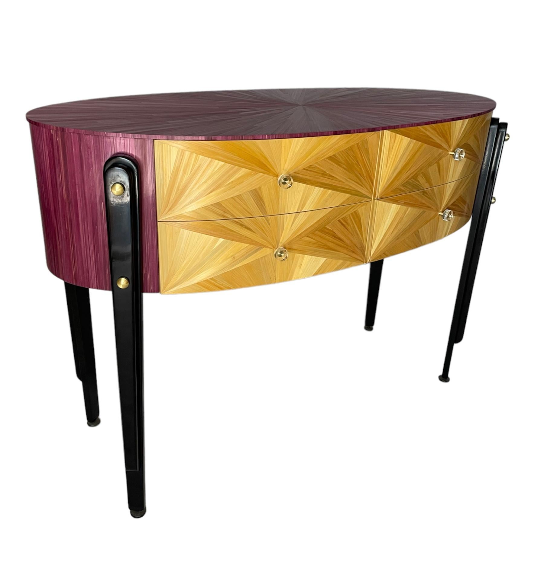Hollywood Regency Pair of Hollywood style commodes in straw marquetry For Sale