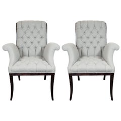 Vintage Pair of Hollywood Tufted Button Back Scroll Form Side Chairs by Grosfeld House