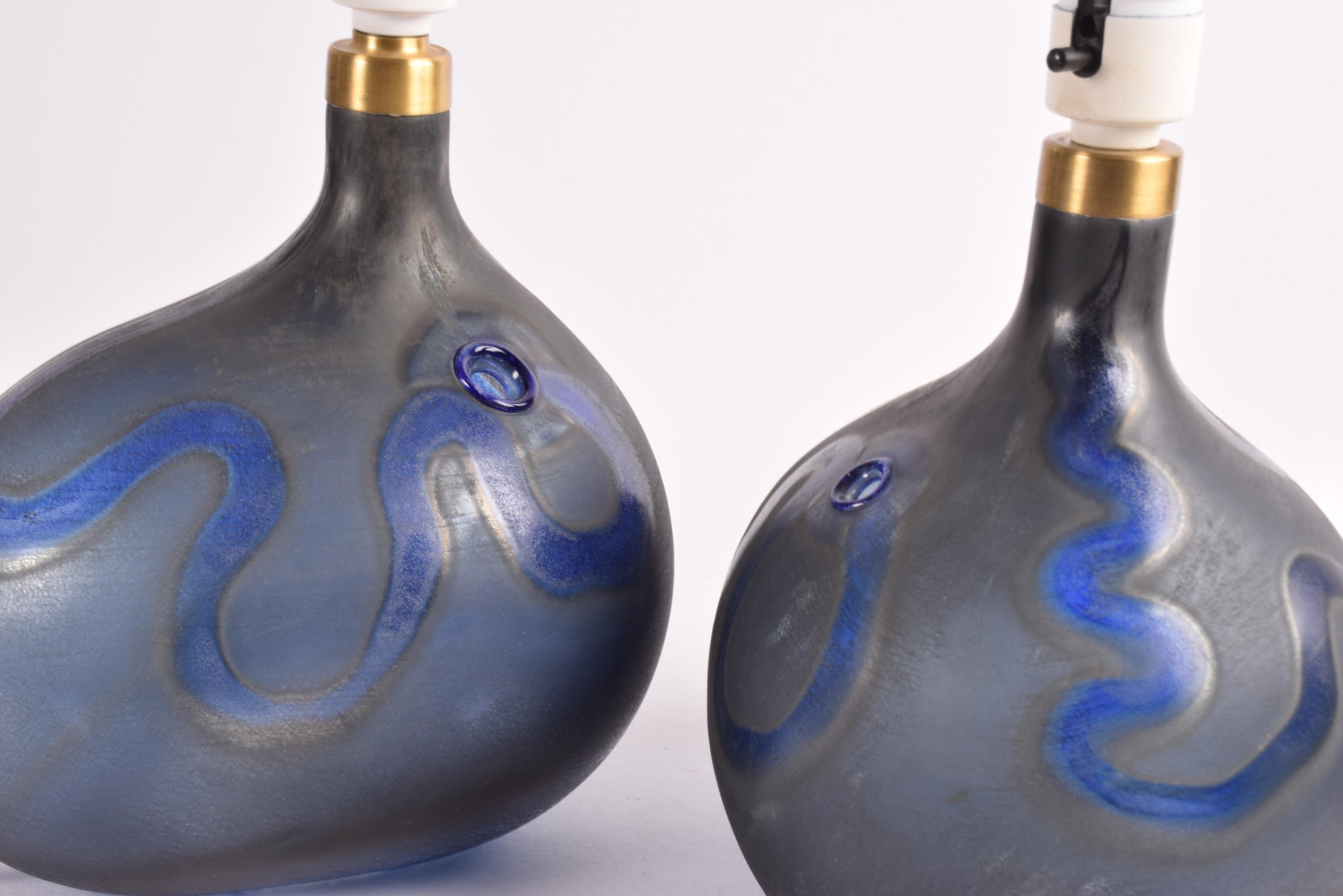 Pair of Holmegaard Blue Sculptural Glass Table Lamps Medium, Danish Modern 1970s For Sale 5