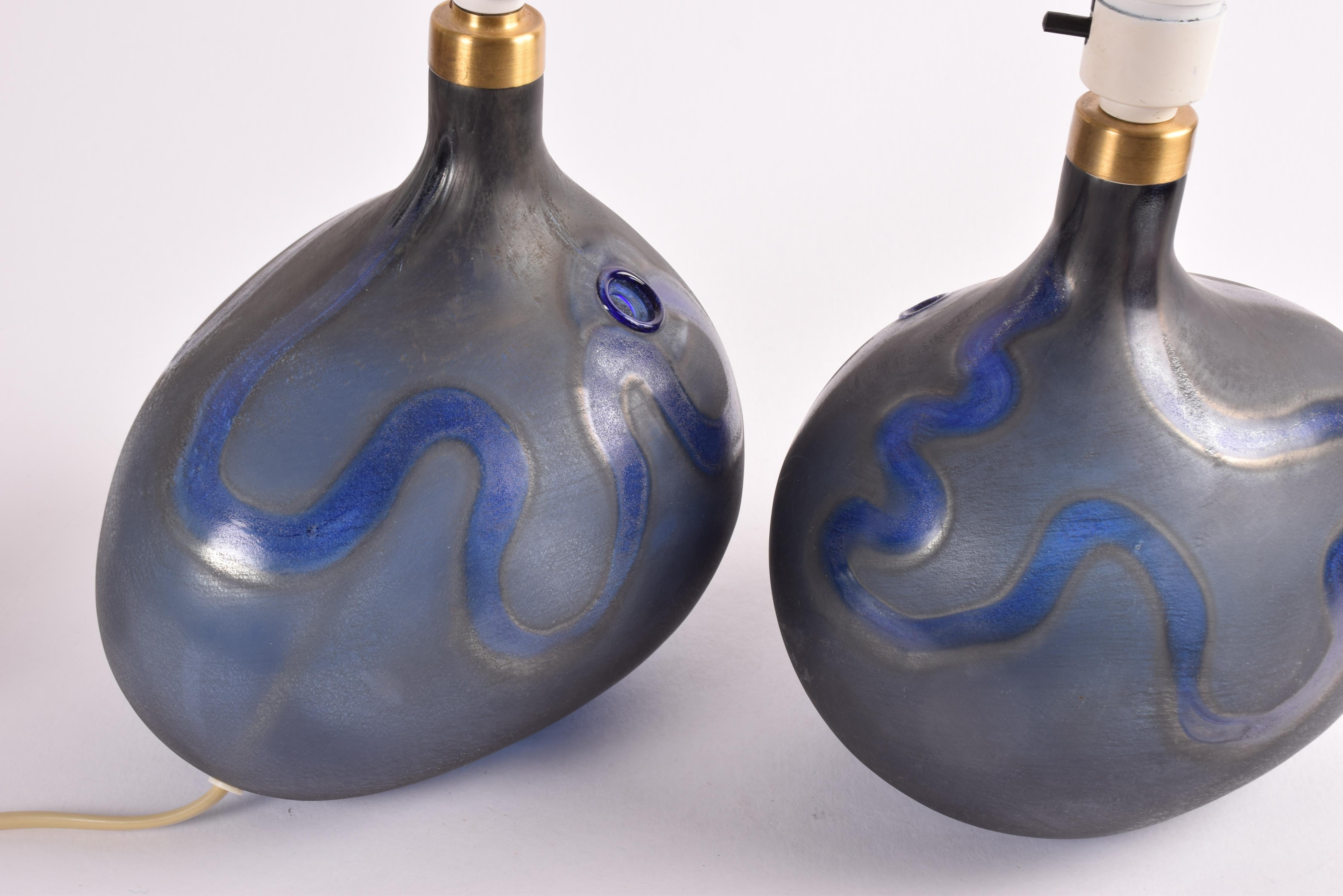 Pair of Holmegaard Blue Sculptural Glass Table Lamps Medium, Danish Modern 1970s For Sale 6