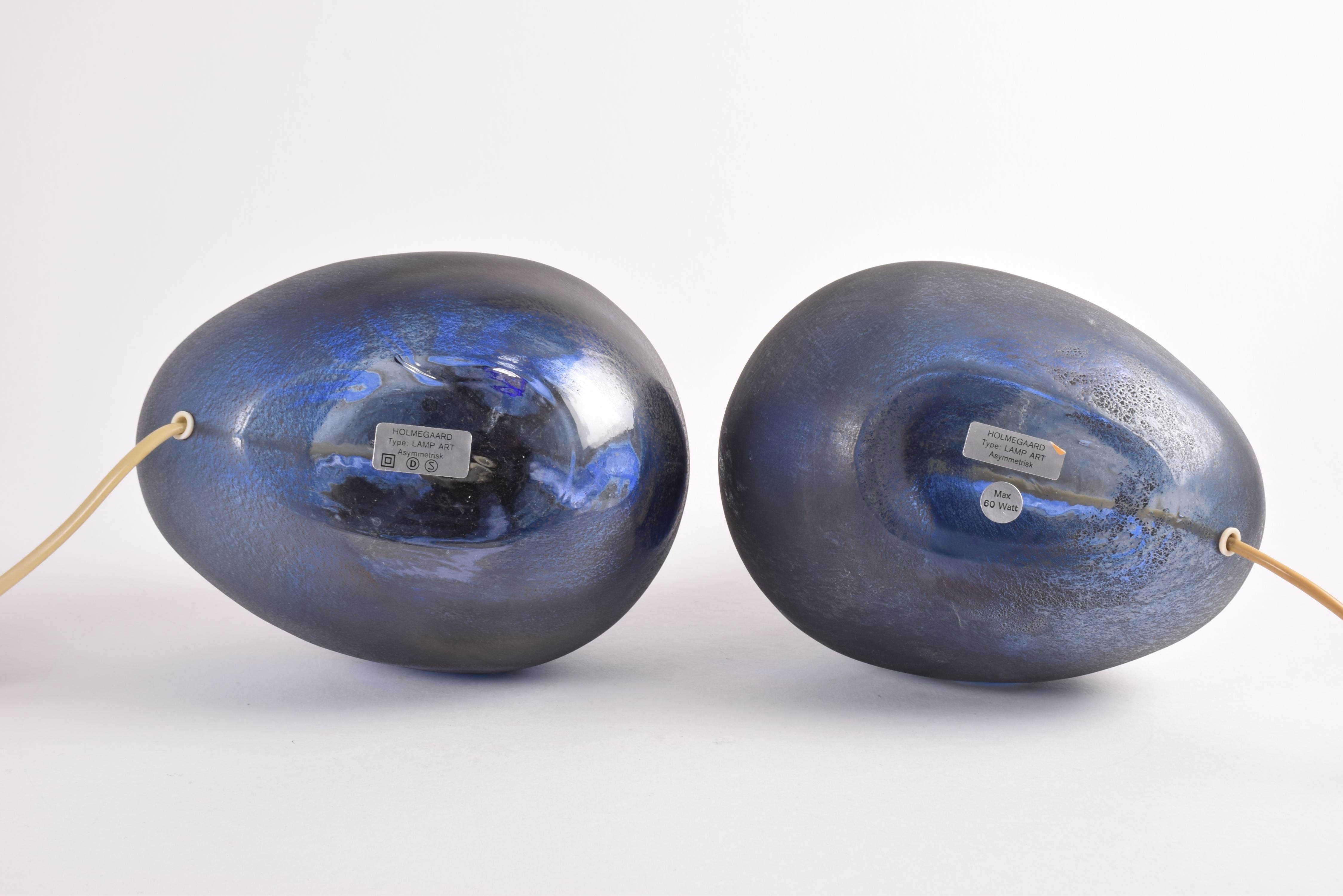 Pair of Holmegaard Blue Sculptural Glass Table Lamps Medium, Danish Modern 1970s For Sale 7