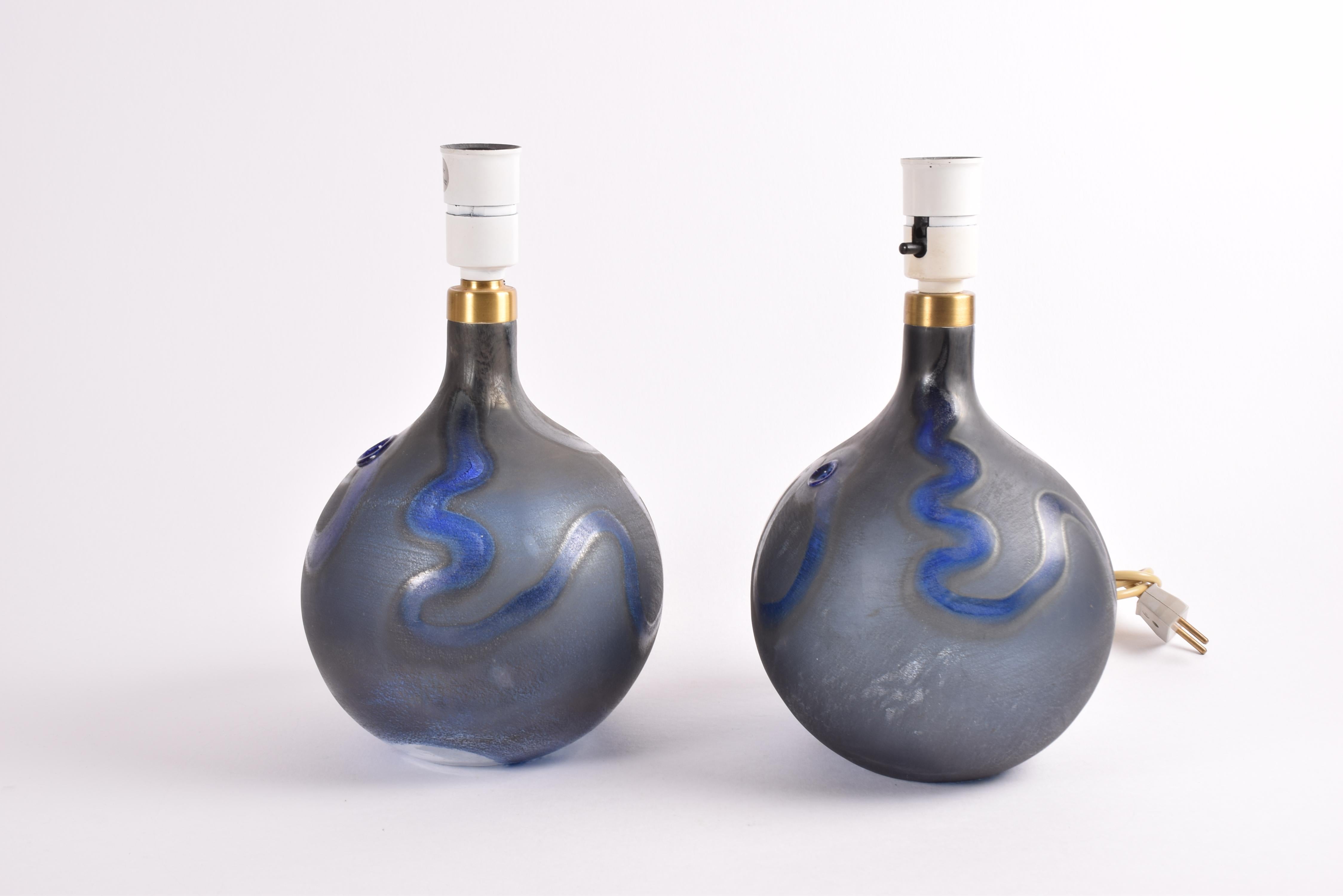 Pair of Holmegaard Blue Sculptural Glass Table Lamps Medium, Danish Modern 1970s For Sale 2