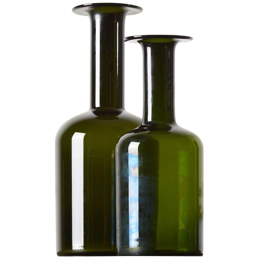 Pair of Holmegaard Gulv Vases by Otto Brauer in Olive