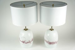 Pair of Holmegaard Lamps Sakura red/white Design Michael Bang, 1984, Denmark