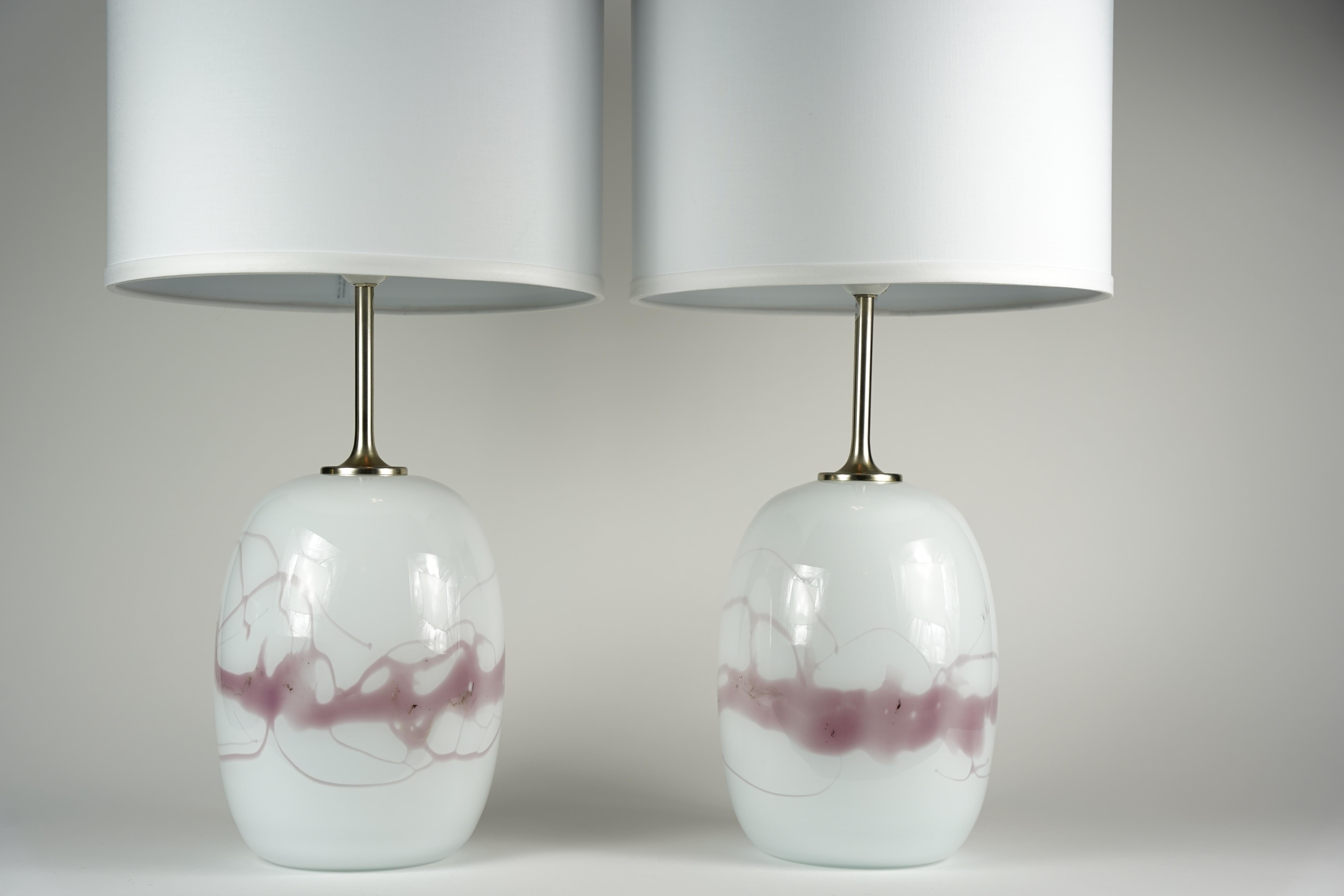 Paar Holmegaard-Lampen Sakura in Rot/Weiß, Design Michael Bang, 1984, Dänemark im Angebot 1