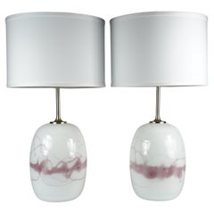 Pair of Holmegaard Lamps Sakura red/white Design Michael Bang, 1984, Denmark