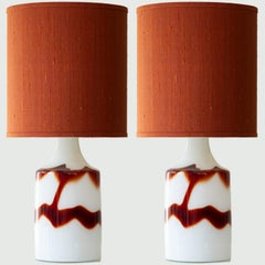 Pair of Holmegaard Opaline Ox blood Red Glass Table Lamps, Lampshade by Houben