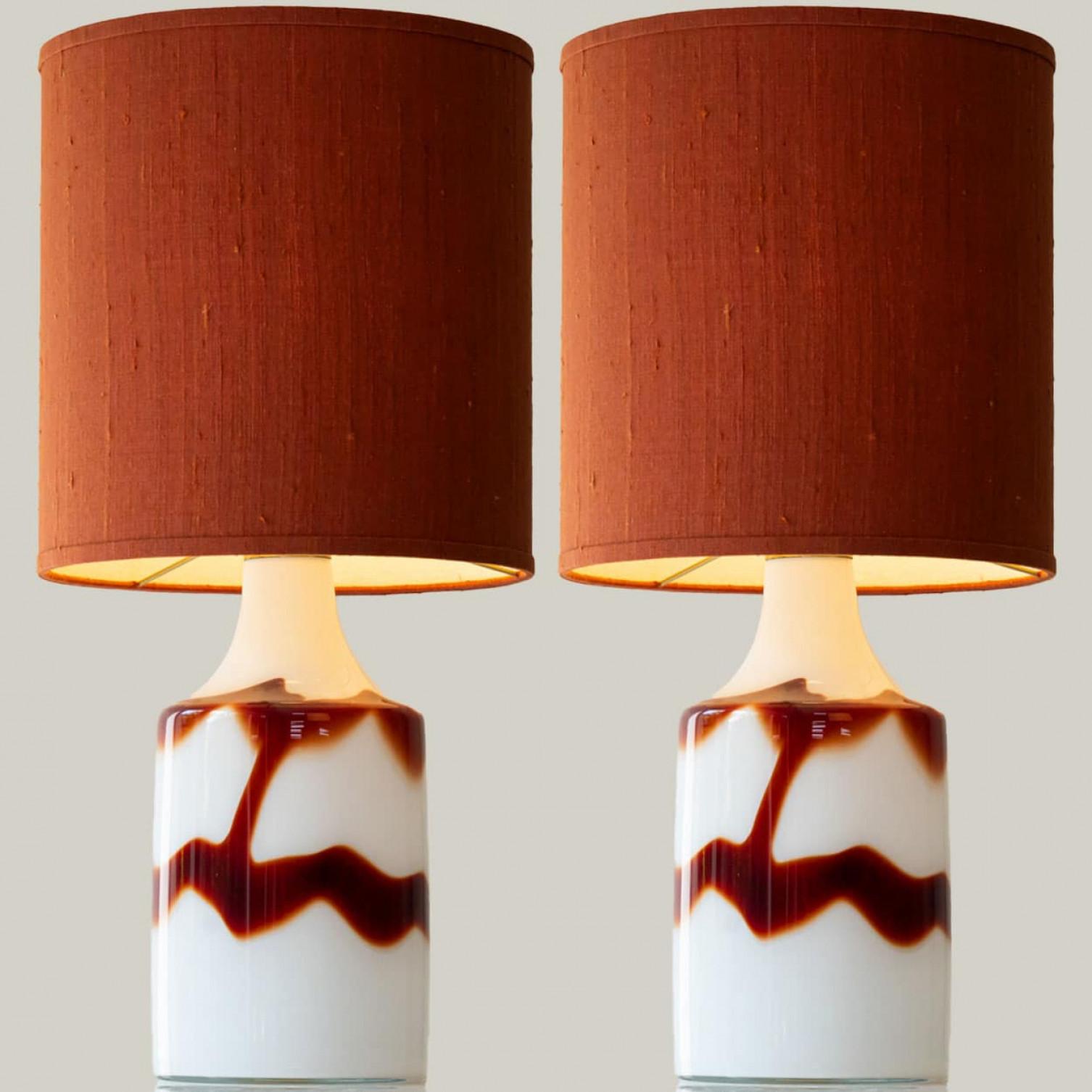 Mid-Century Modern Pair of Holmegaard Opaline Ox blood Red Glass Table Lamps, Lampshade by Houben For Sale