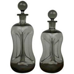 Pair of Holmegaard Smoked Decanter Bottles, Jacob Bang, Denmark, 1960s