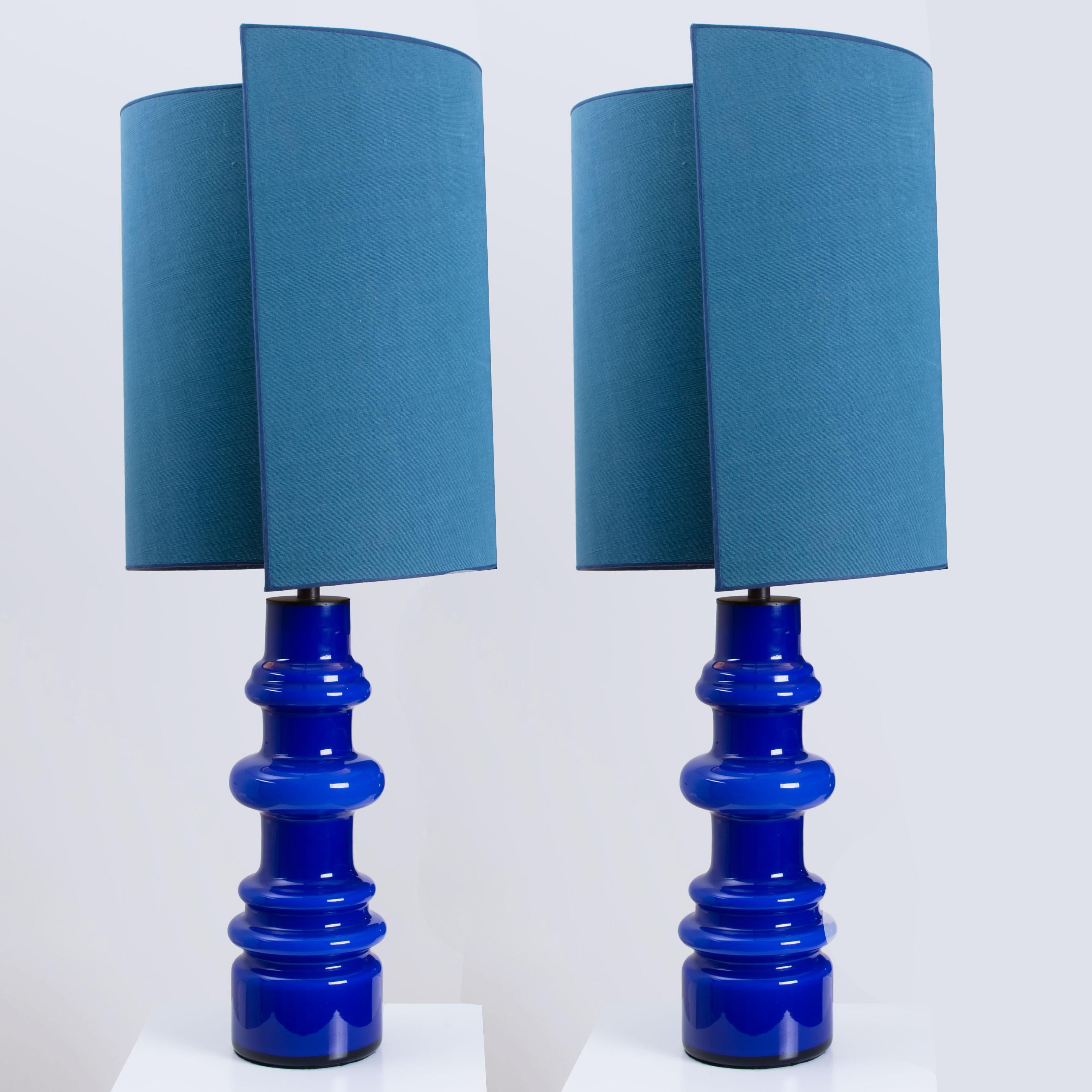 Metal Pair of Holmegaard Table Lamps with New Silk Custom Made Lampshades René Houben For Sale