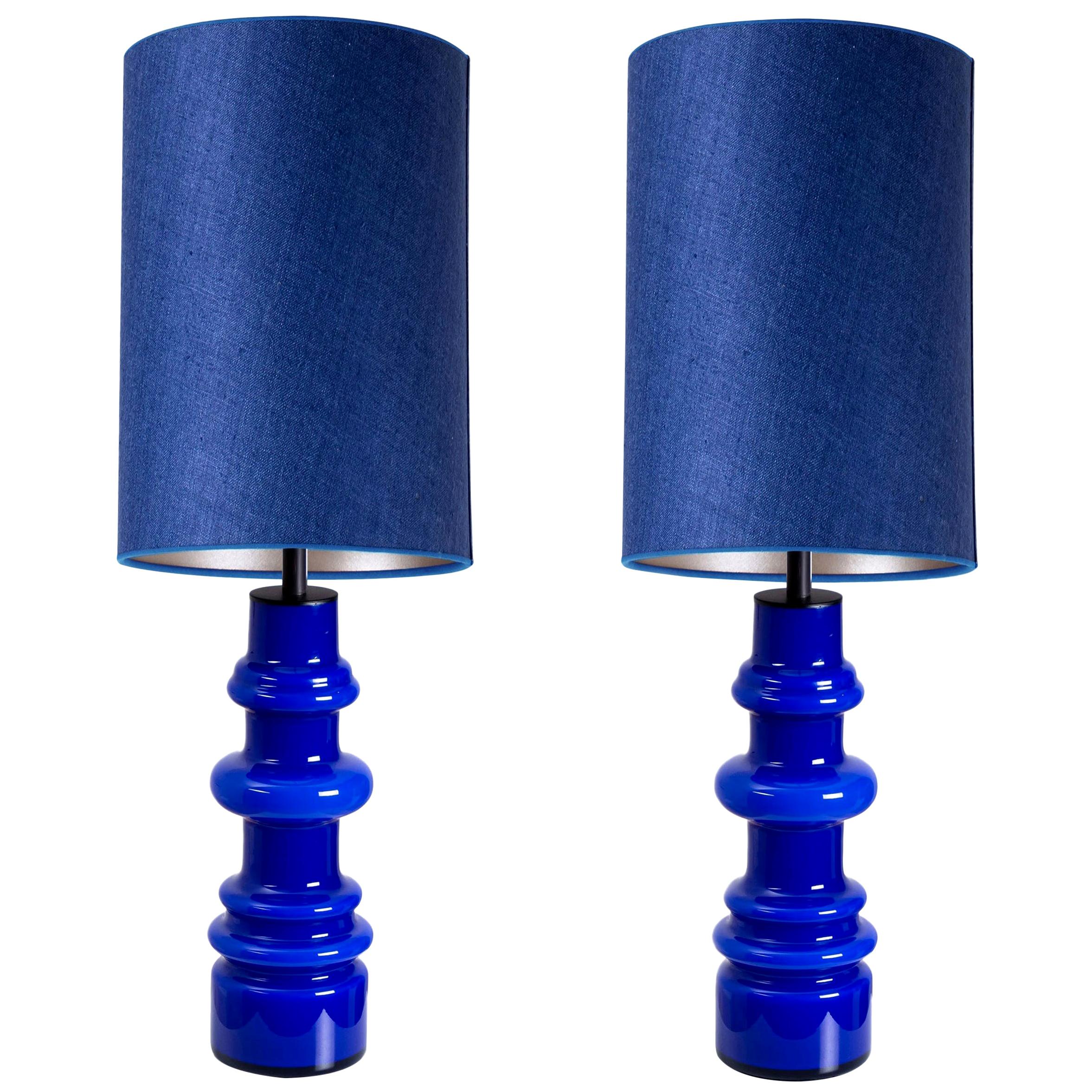 Pair of Holmegaard Table Lamps with New Silk Custom Made Lampshades René Houben For Sale
