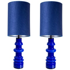 Pair of Holmegaard Table Lamps with New Silk Custom Made Lampshades René Houben