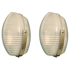 Pair of Holophane and Steel Sconces by Vico Magistretti for Artemide