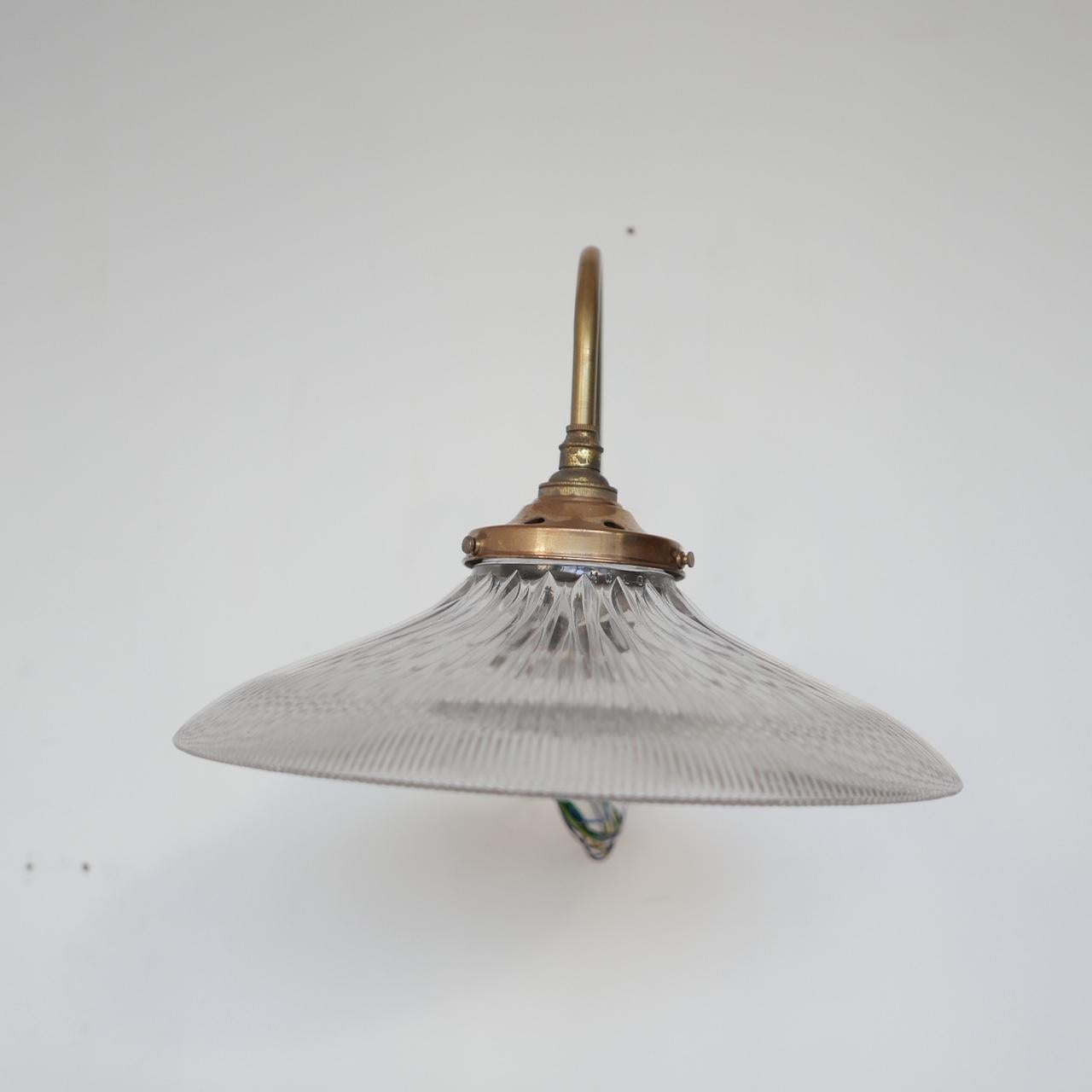 Mid-20th Century Pair of Holophane Glass and Brass Swan Neck Wall Lights