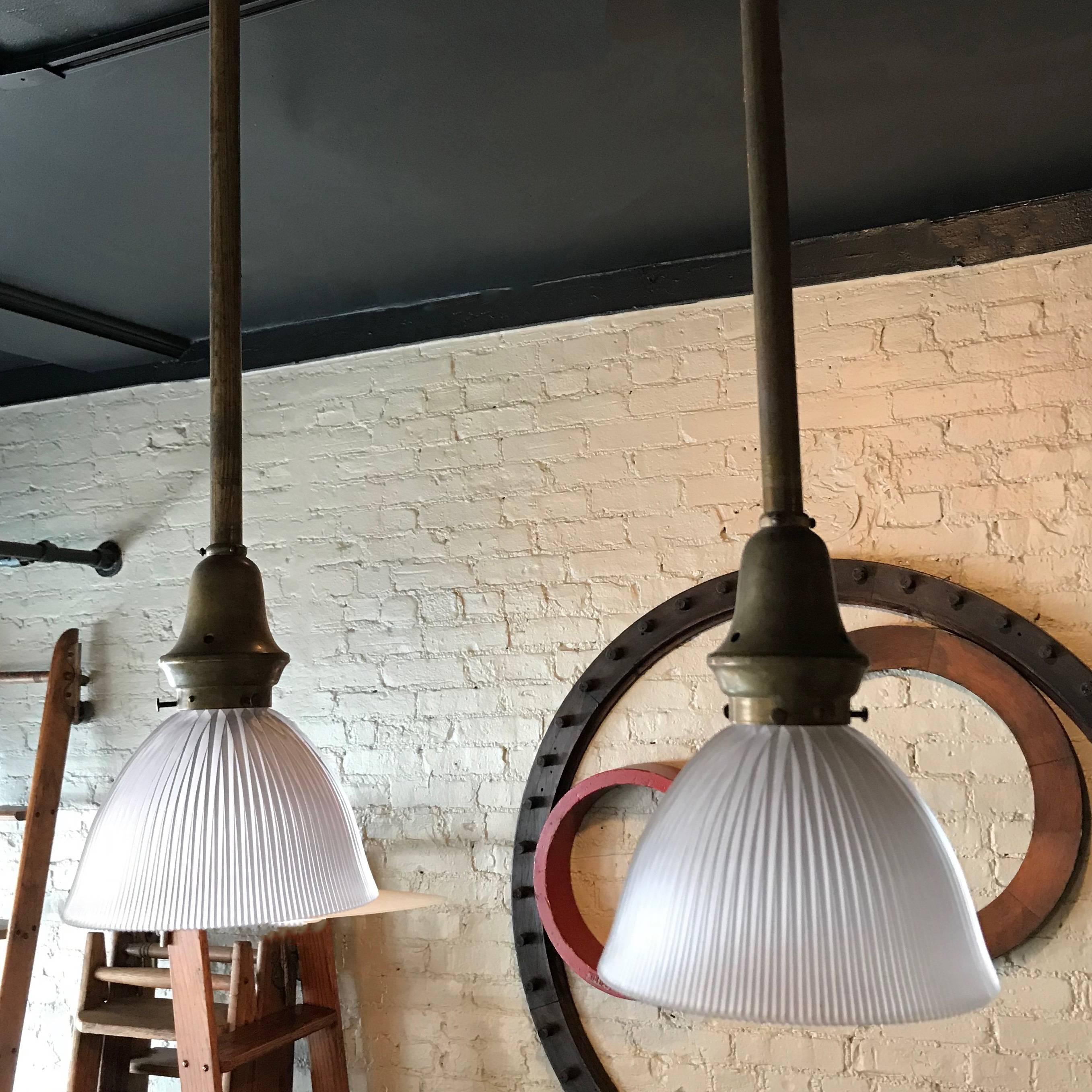 Industrial Holophane Glass Dome Factory Pendant Light