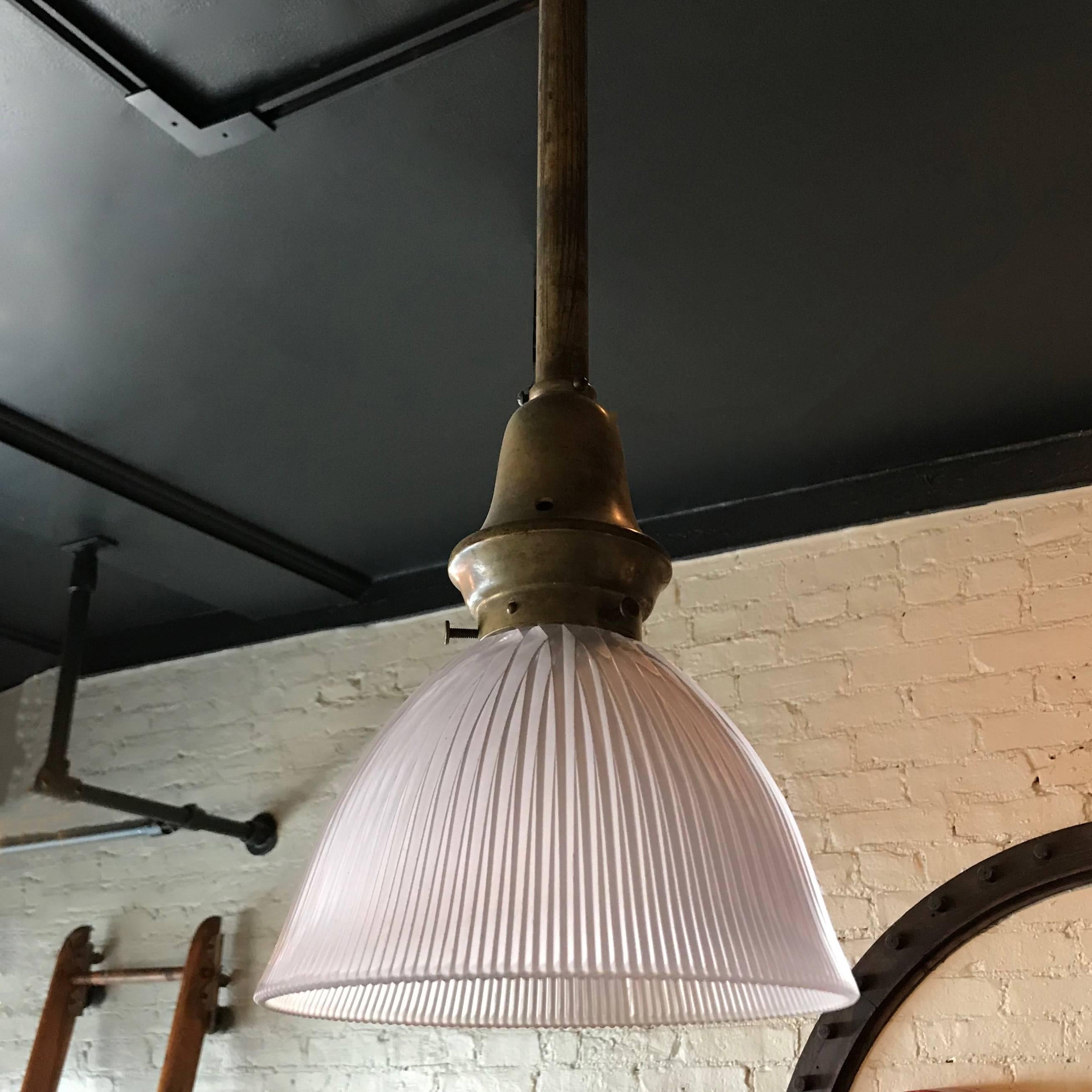 Holophane Glass Dome Factory Pendant Light In Good Condition In Brooklyn, NY