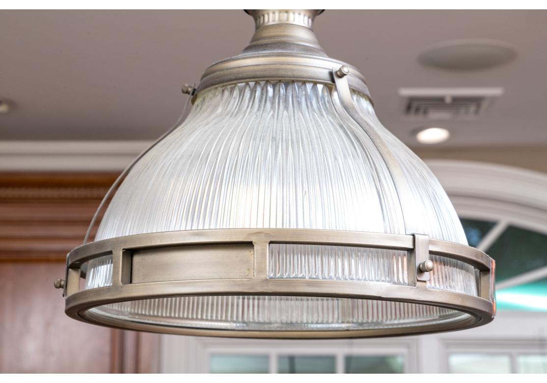 Pair Of Holophane Glass Pendant Lights For Sale 1
