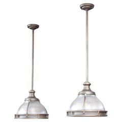Pair Of Holophane Glass Pendant Lights