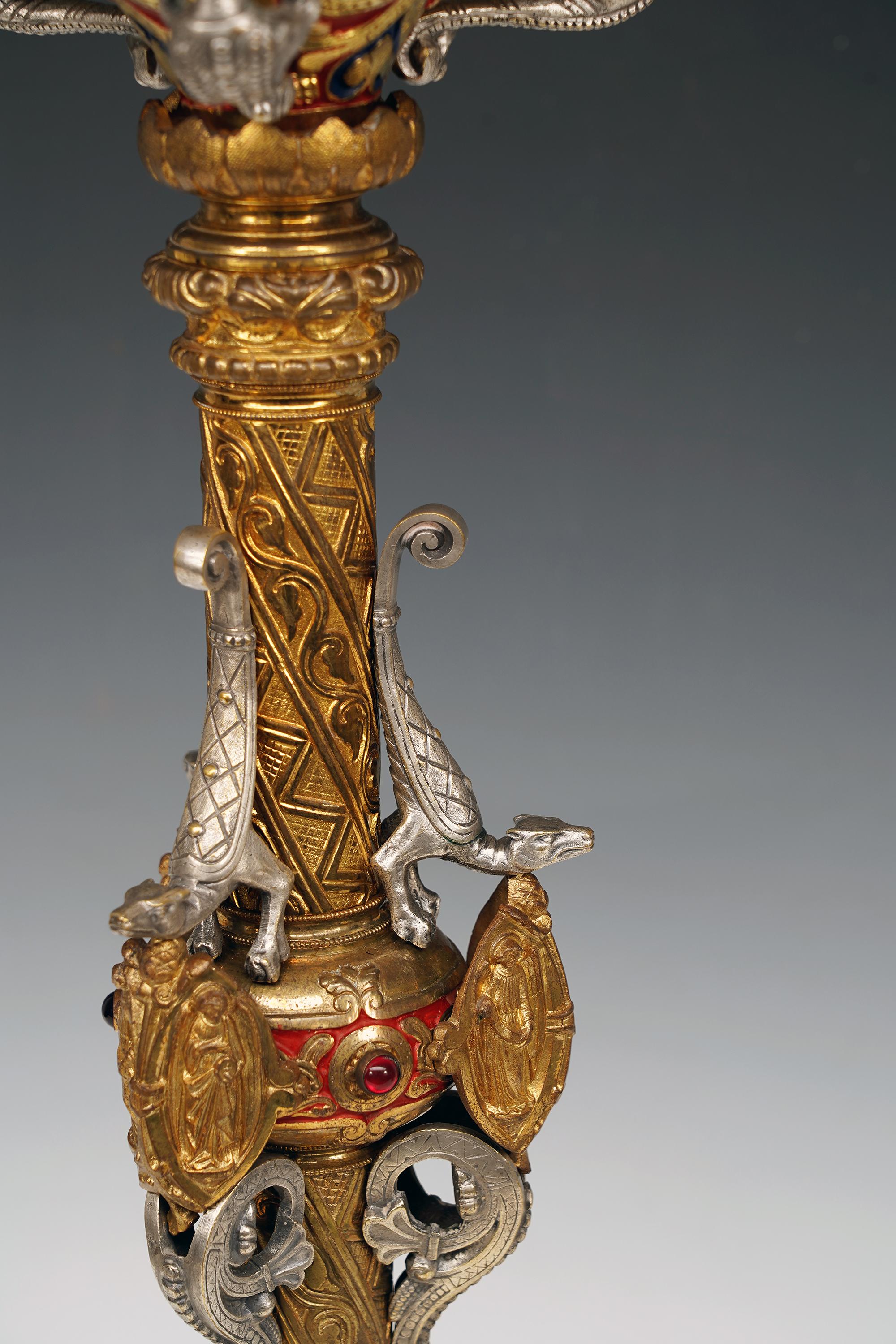 Paar Kerzenständer „Holy Family“ aus P.Poussielgue-Rusand, Frankreich, um 1880 im Zustand „Gut“ im Angebot in PARIS, FR