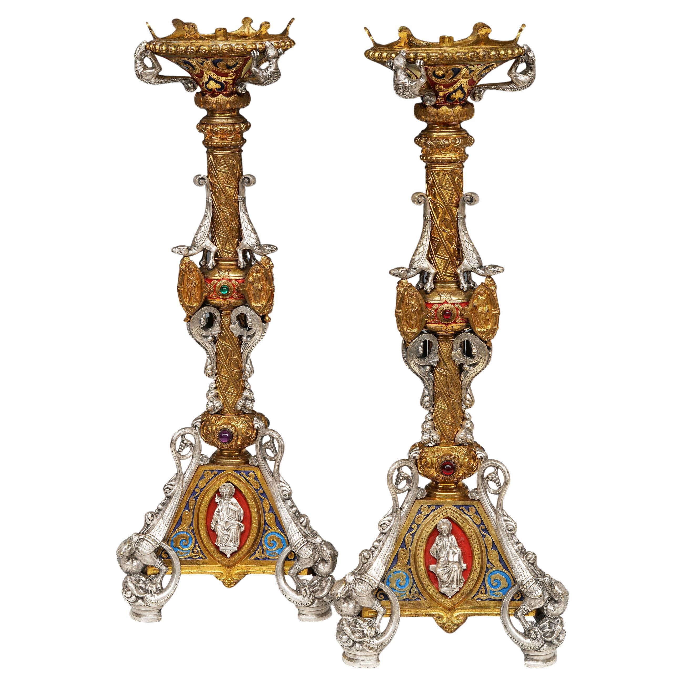 Paar Kerzenständer „Holy Family“ aus P.Poussielgue-Rusand, Frankreich, um 1880 im Angebot