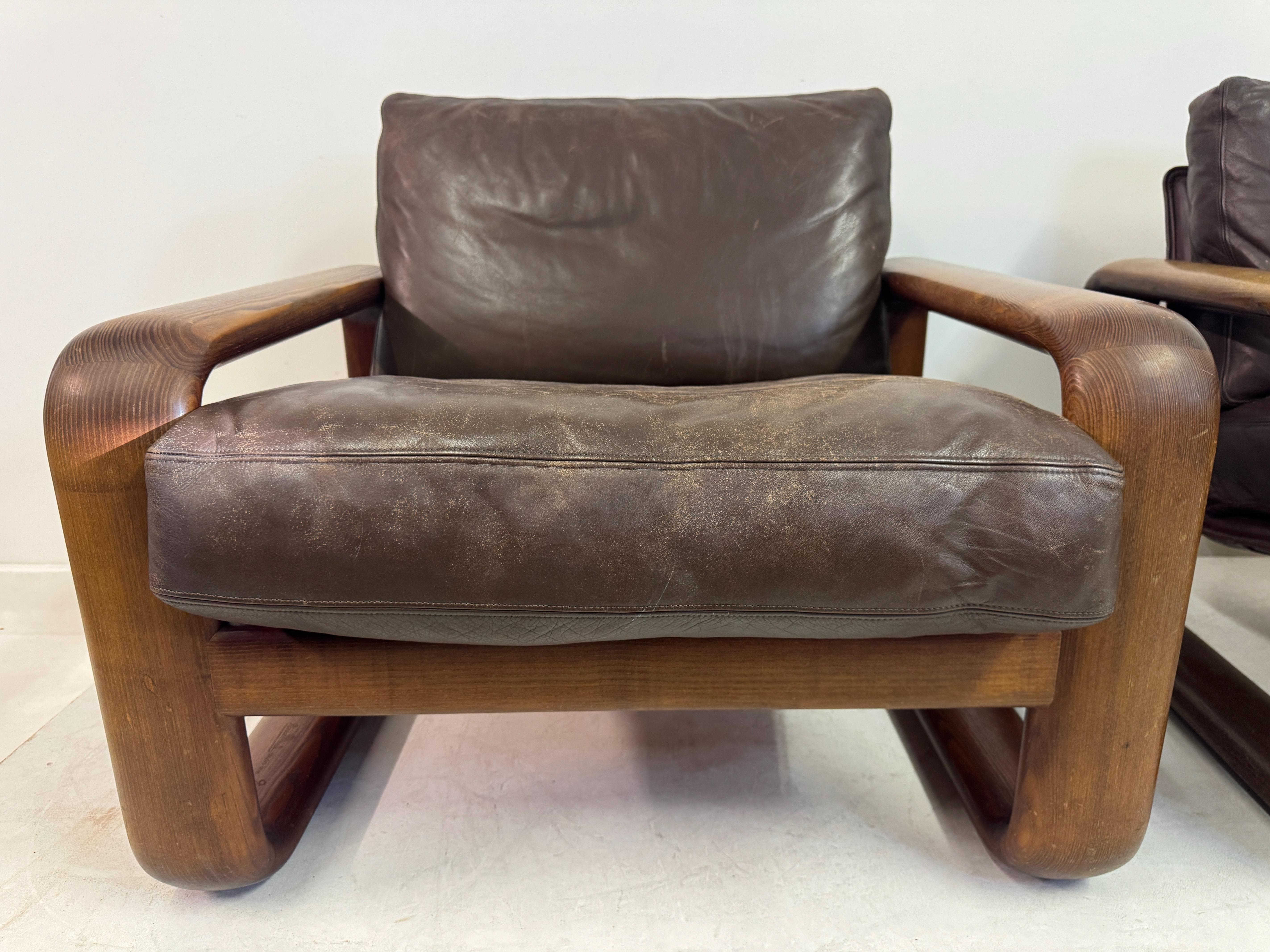 Pelle Pair of “Hombre” Lounge Chairs by Burkhard Vogtherr for Rosenthal, 1970s in vendita