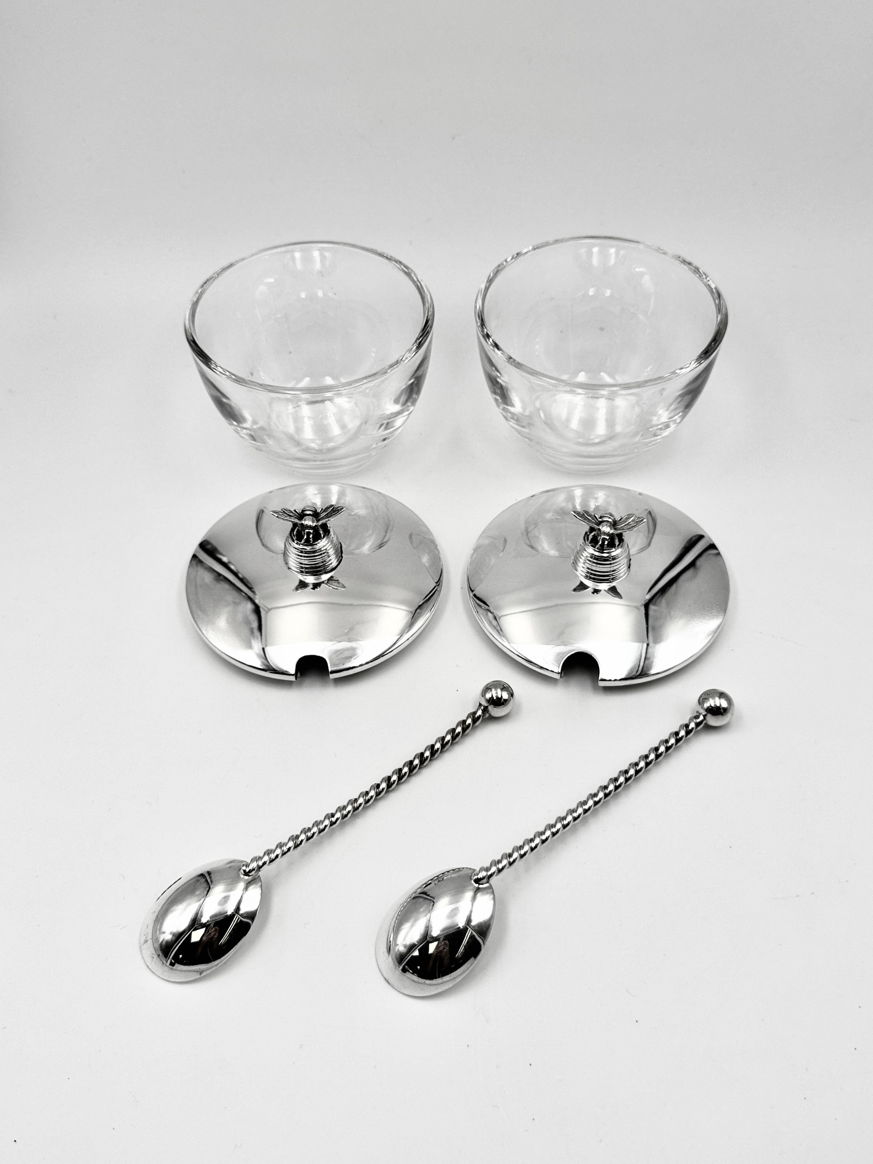 Silver Pair of Honey Pots For Sale