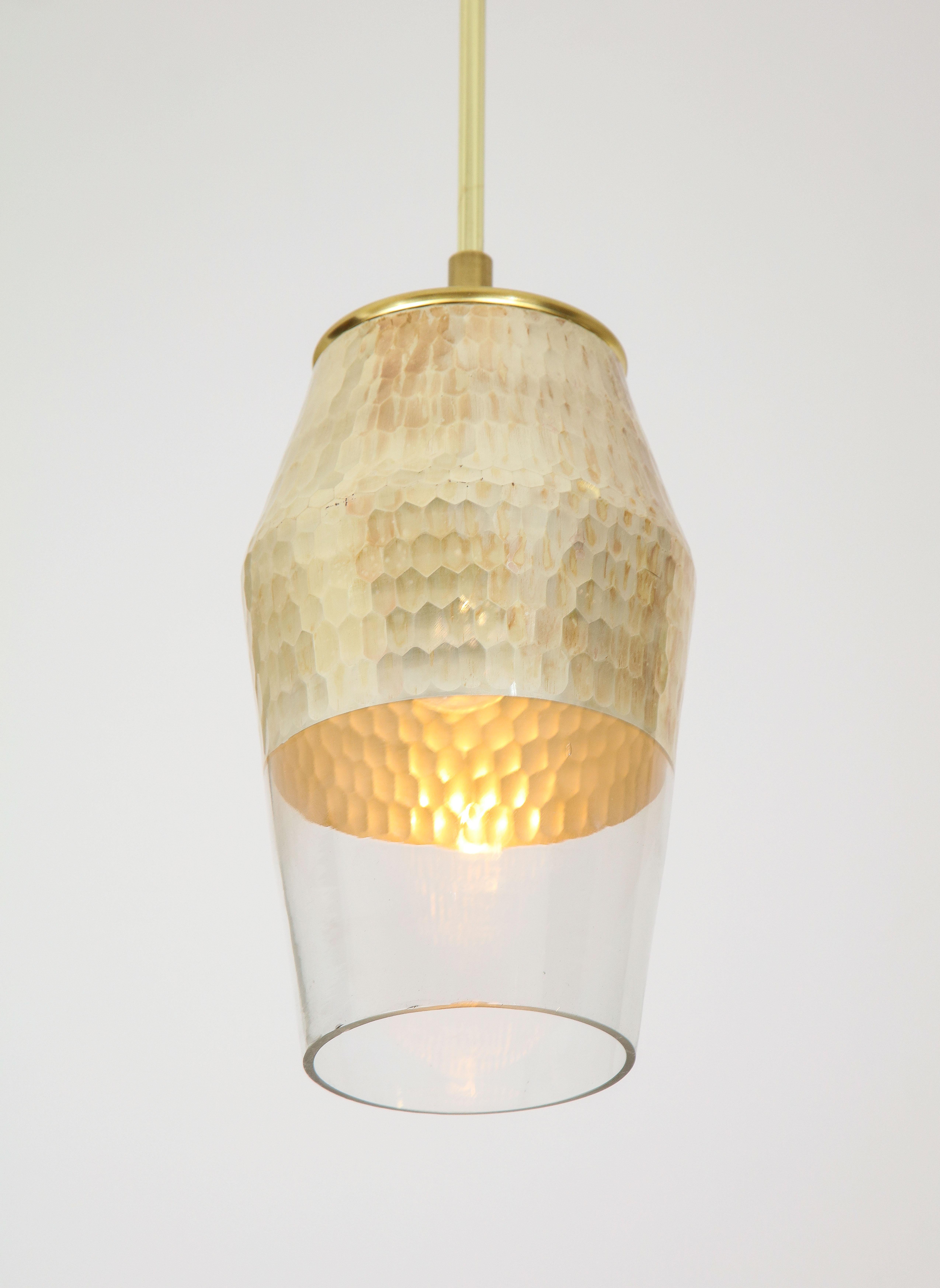 Brass Pair of Honeycomb Pendant Lights For Sale