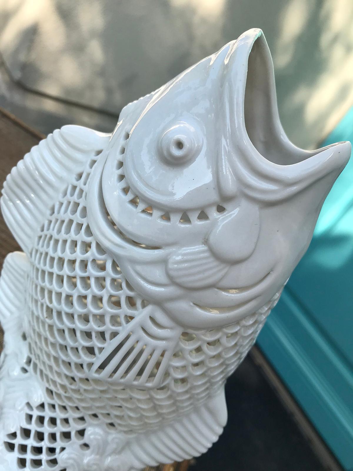 Pair of Hong Kong White Porcelain Reticulated Fish, circa 1970s-1980s, Marked 4