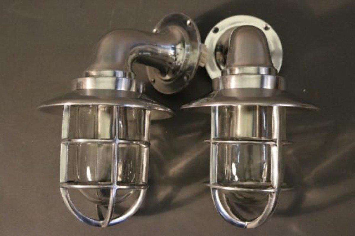Pair of Hooded Aluminum Companionway Ship's Lights In Good Condition In Norwell, MA