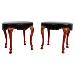 Pair of Hoof Foot Chinoiserie Decorated Stools