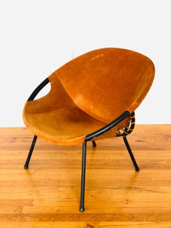 Pair of Hoop Chairs in Suede and Metal Frame Atomic Age