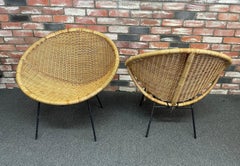 Pair of Hoop Chairs in Wicker with Metal Frame Atomic Age