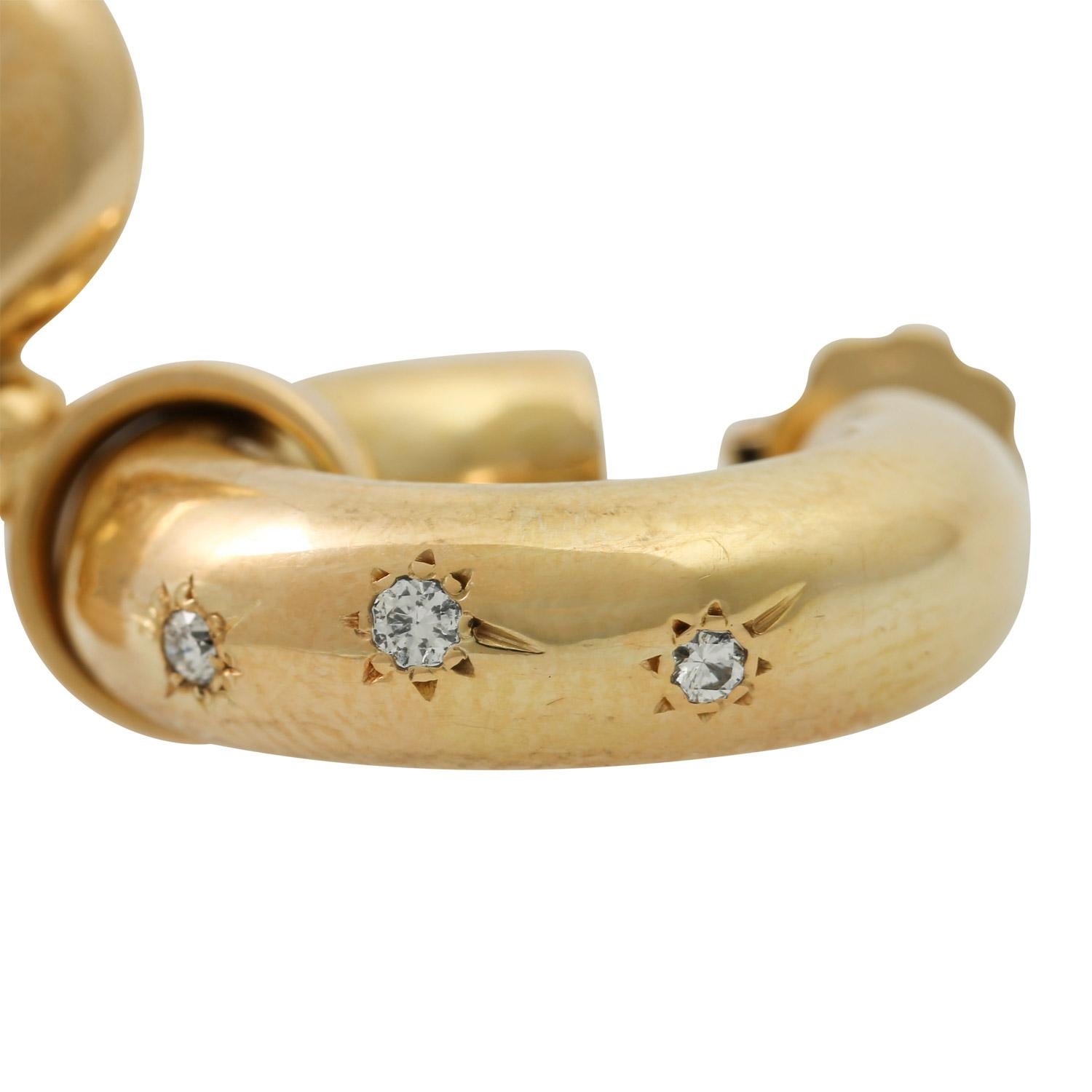 Women's Pair of Hoop Earrings with Heart Hangers, 18 Diamonds For Sale