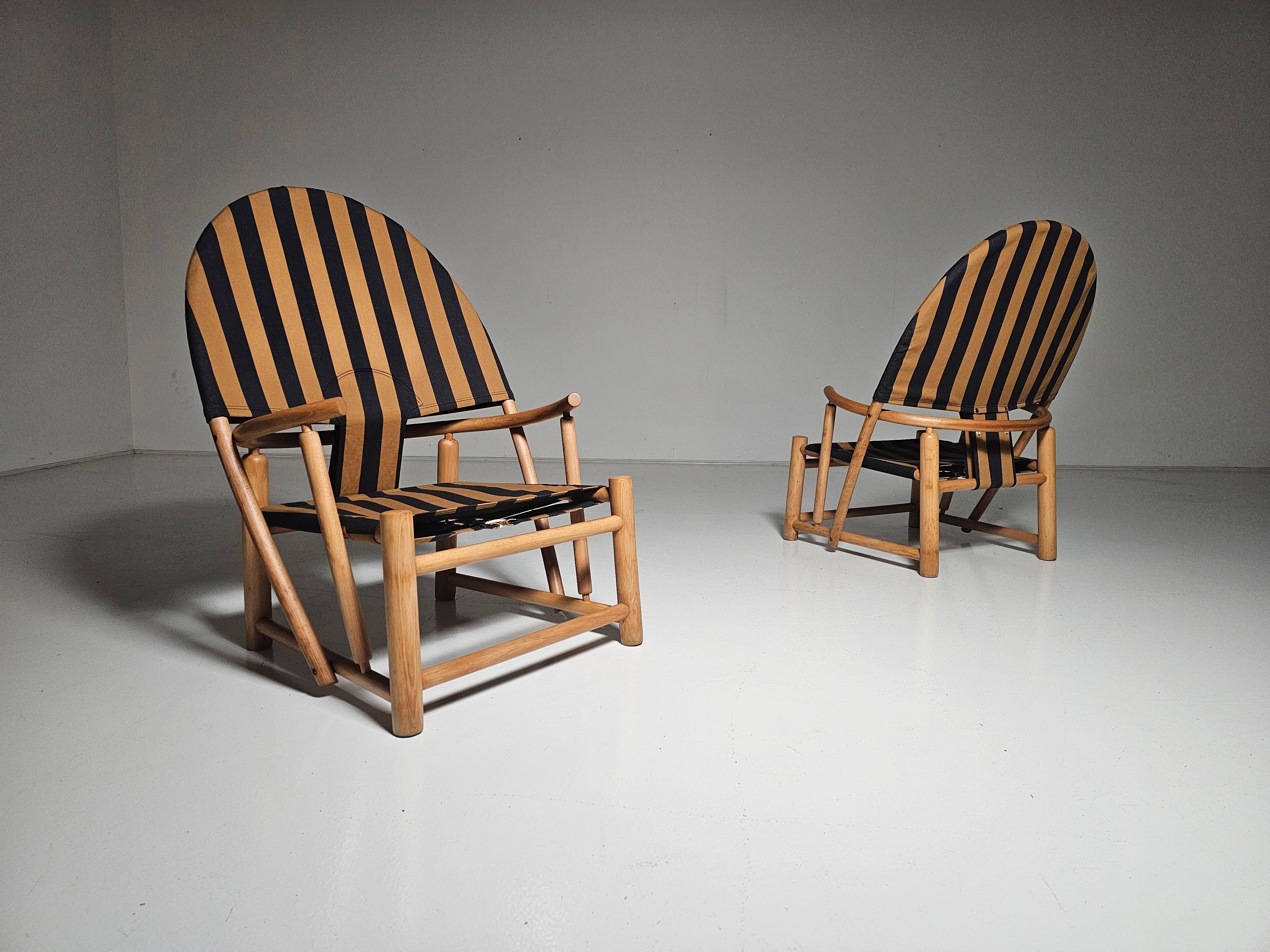 Sillones Hoop Lounge de madera de haya curvada de Piero Palange y Werther Toffoloni, Italia, años setenta.

Sillones únicos modelo G23, diseñados por Piero Palange y Werther Toffoloni con nuevo tapizado de tela Dedar a rayas y estructura de madera