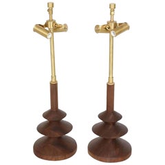 Pair of Hoover Turned Walnut Table Lamp
