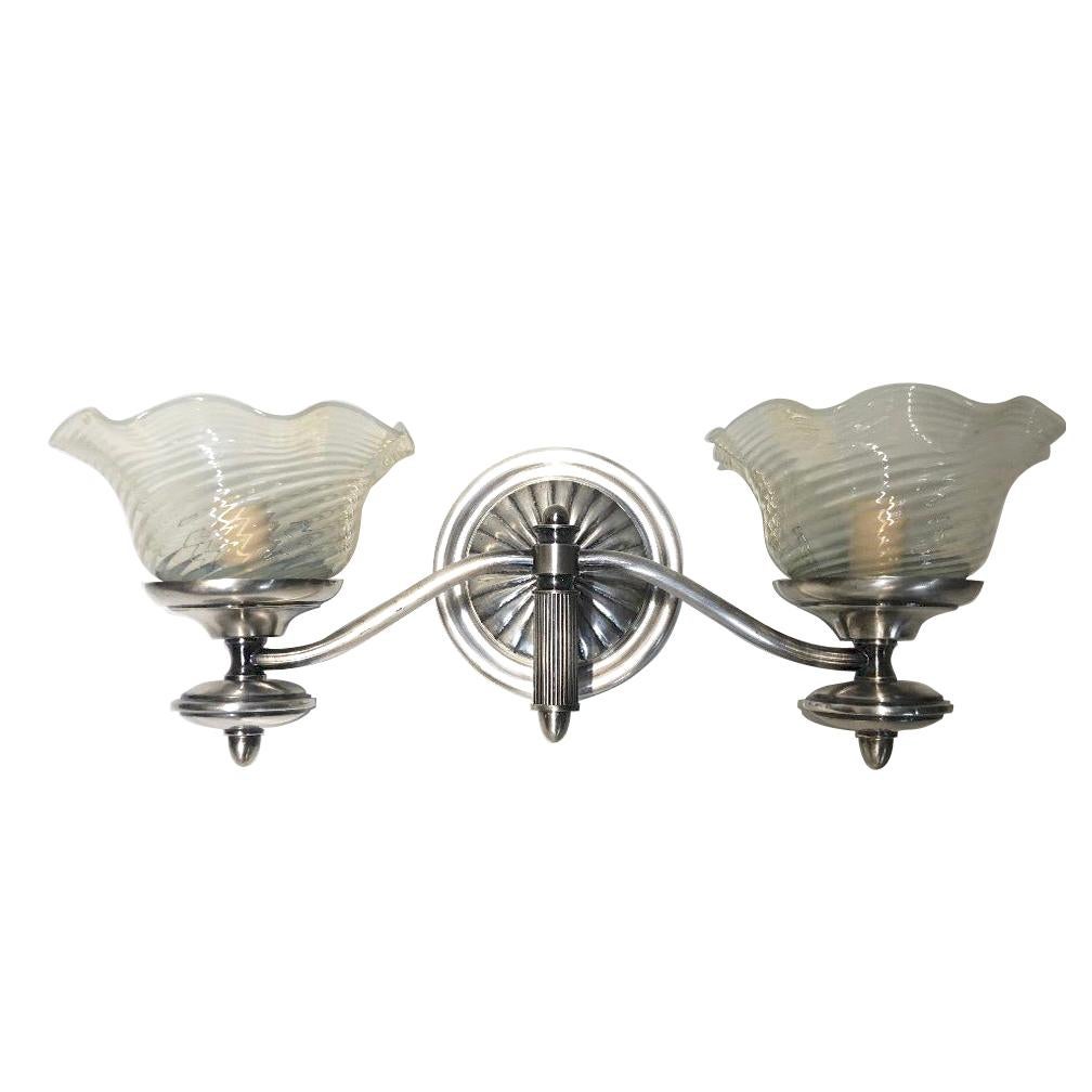 Pair of Italian circa 1930s silver plated sconces with opaline glass shades.

Measurements:
Height 5.75